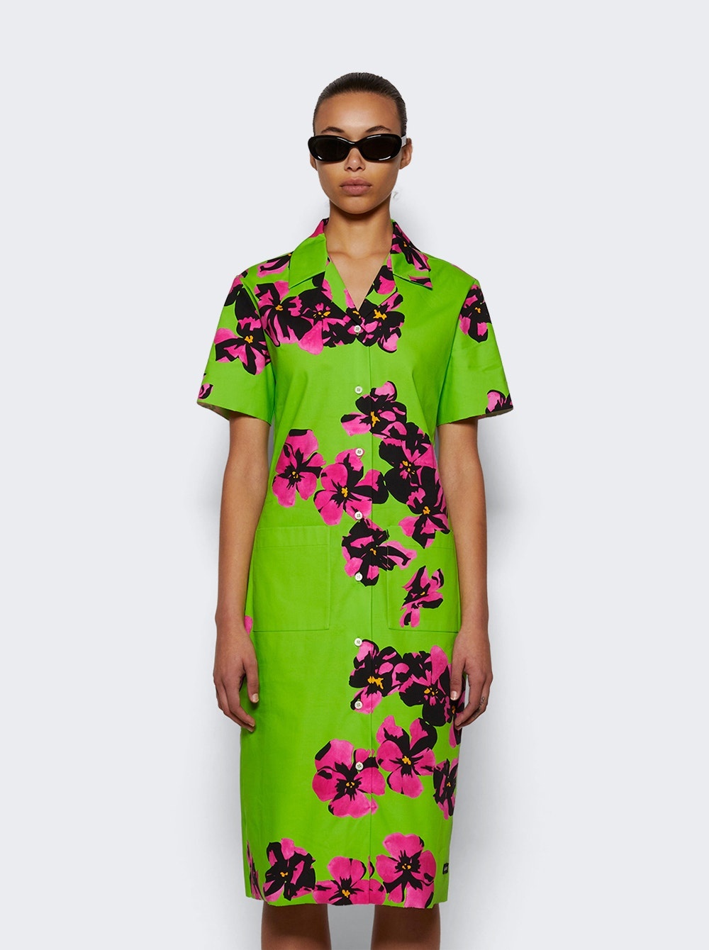 Poplin And Jersey Dress Apple Green And Pink - 3