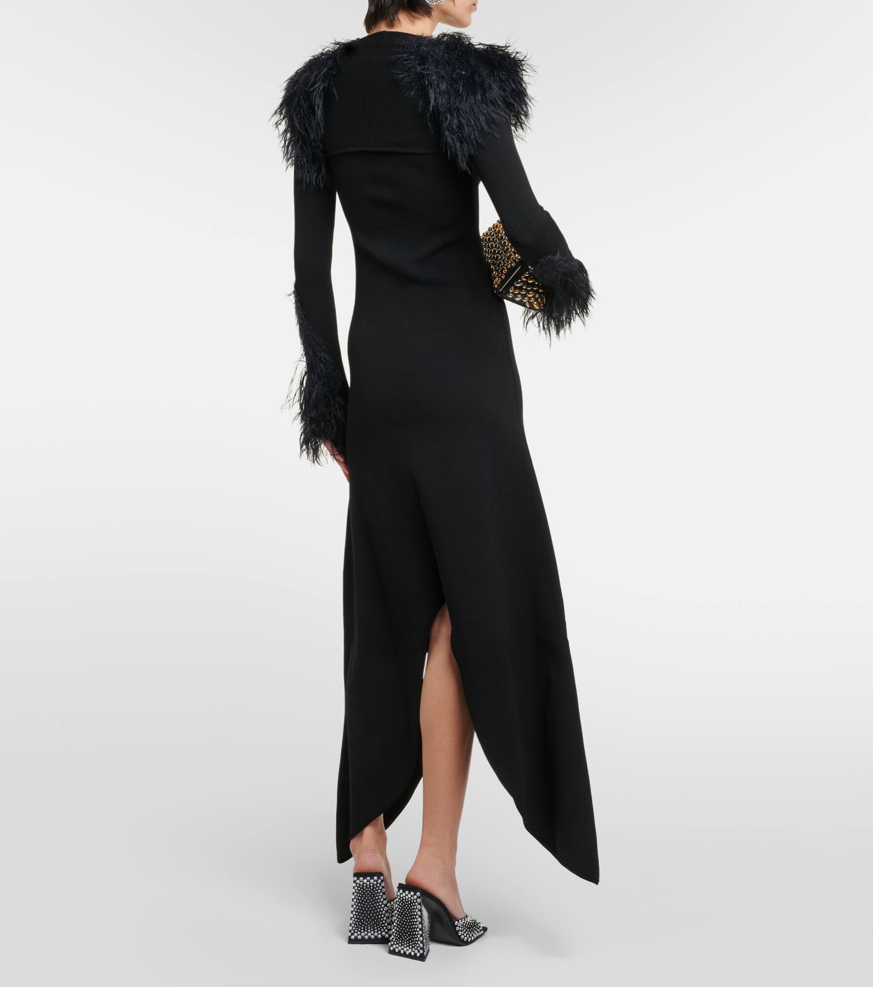 Feather-trimmed jersey midi dress - 3