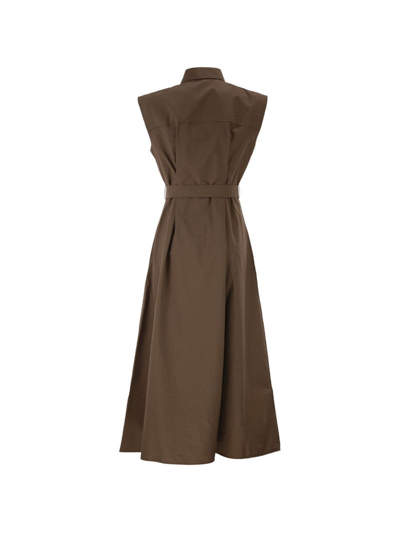 Brunello Cucinelli classic-collar belted sleeveless midi dress outlook