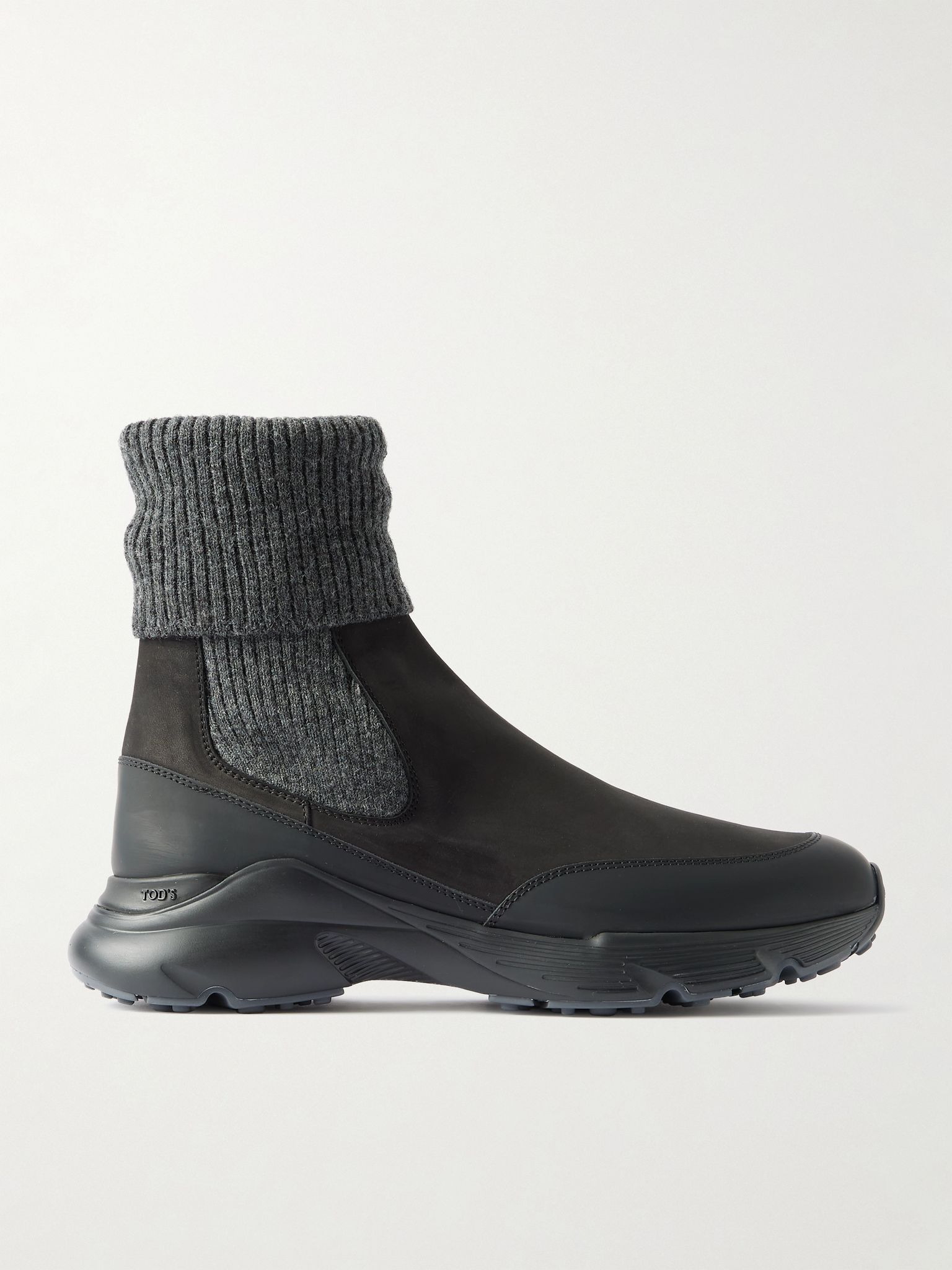 Stretch-knit, leather and rubber sneakers Charcoal - 1
