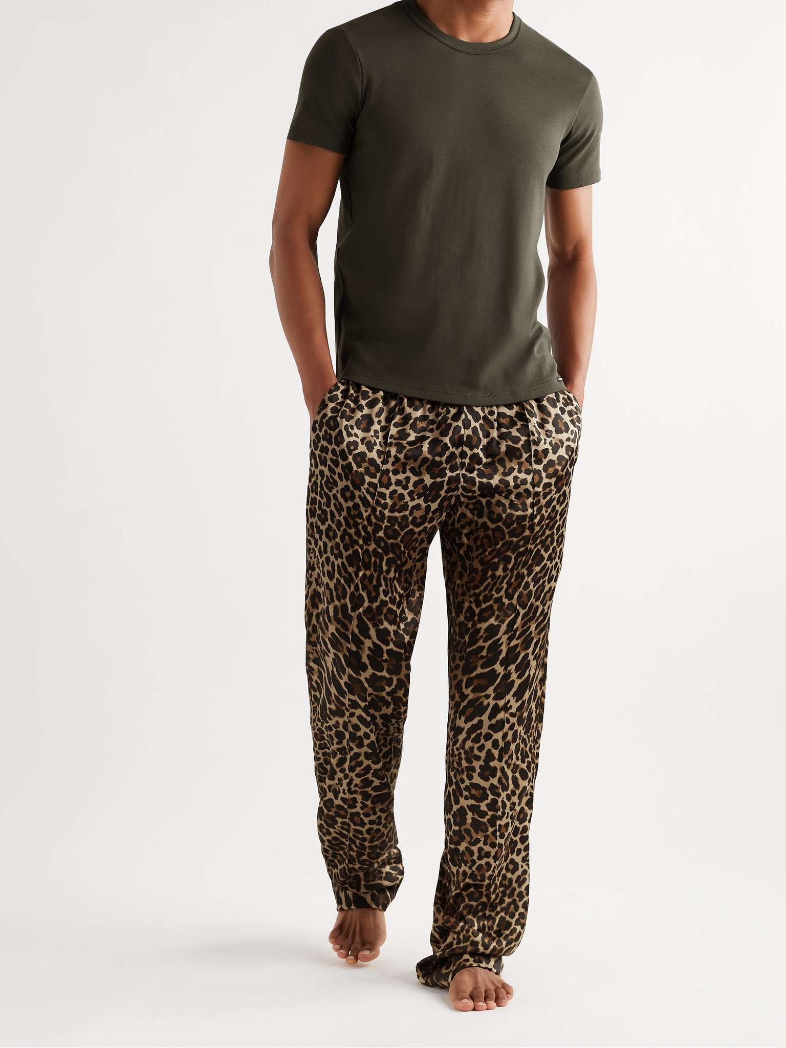 Velvet-Trimmed Leopard-Print Stretch-Silk Satin Pyjama Trousers - 2