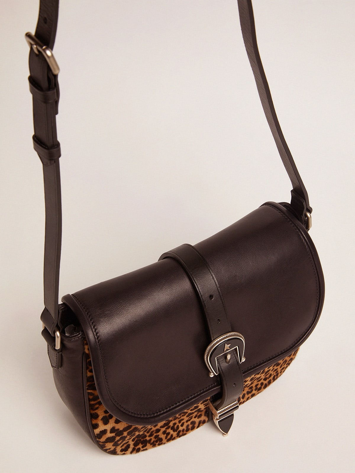 Medium Rodeo Bag in black leather and leopard-print pony skin - 2