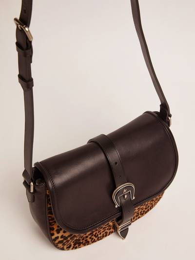 Golden Goose Medium Rodeo Bag in black leather and leopard-print pony skin outlook