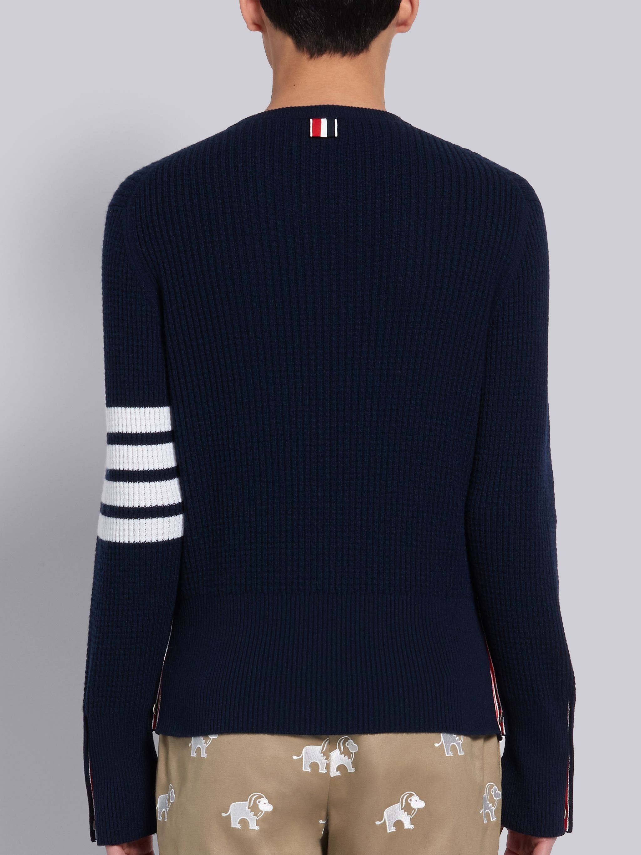 Navy Cashmere Waffle Stitch 4-Bar Stripe Henley - 3