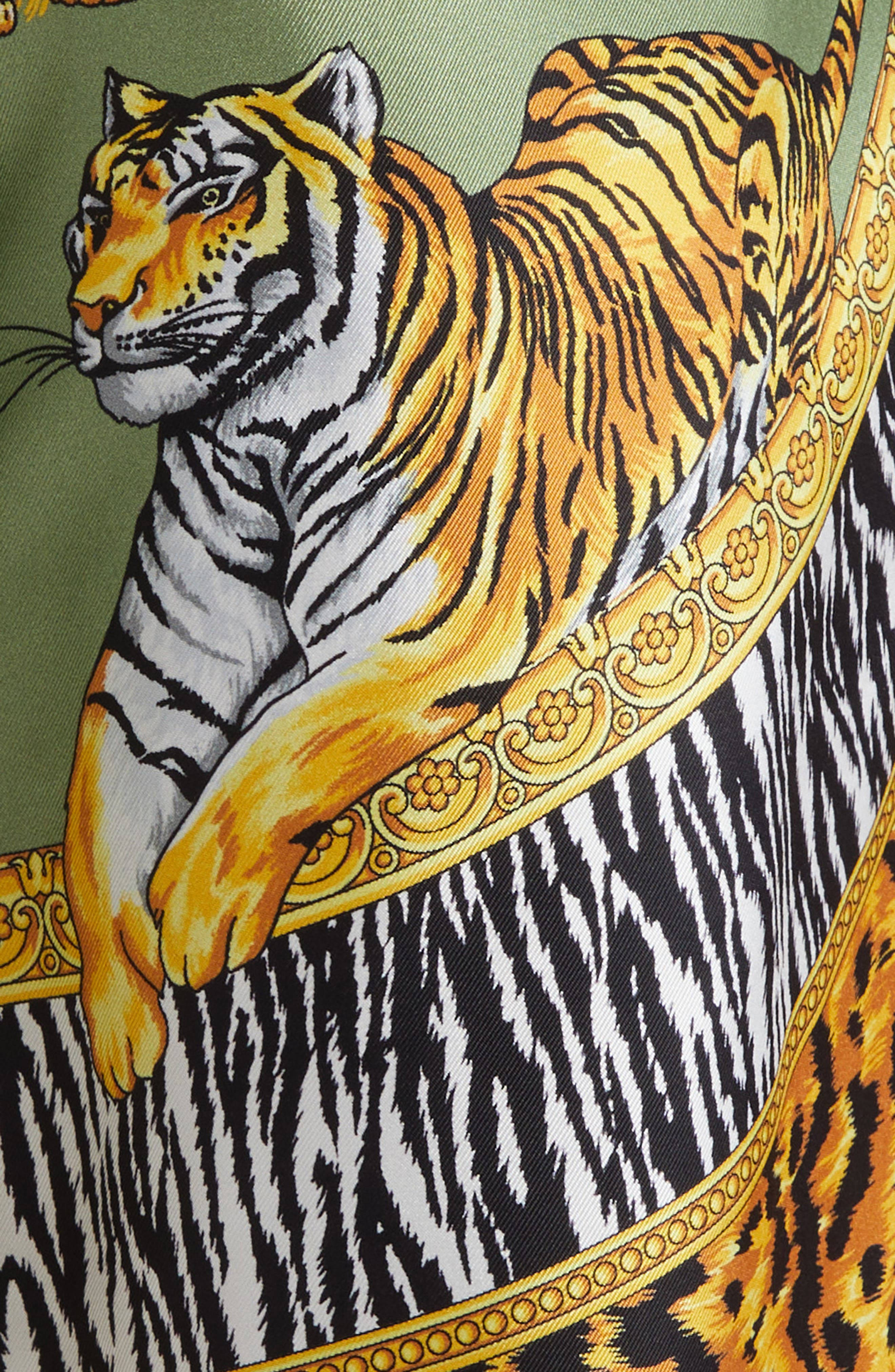Versace Wild Cats Print Silk Twill Shorts in Green Black at Nordstrom - 6