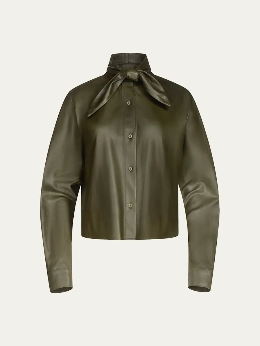 Tie-Neck Leather Shirt - 1