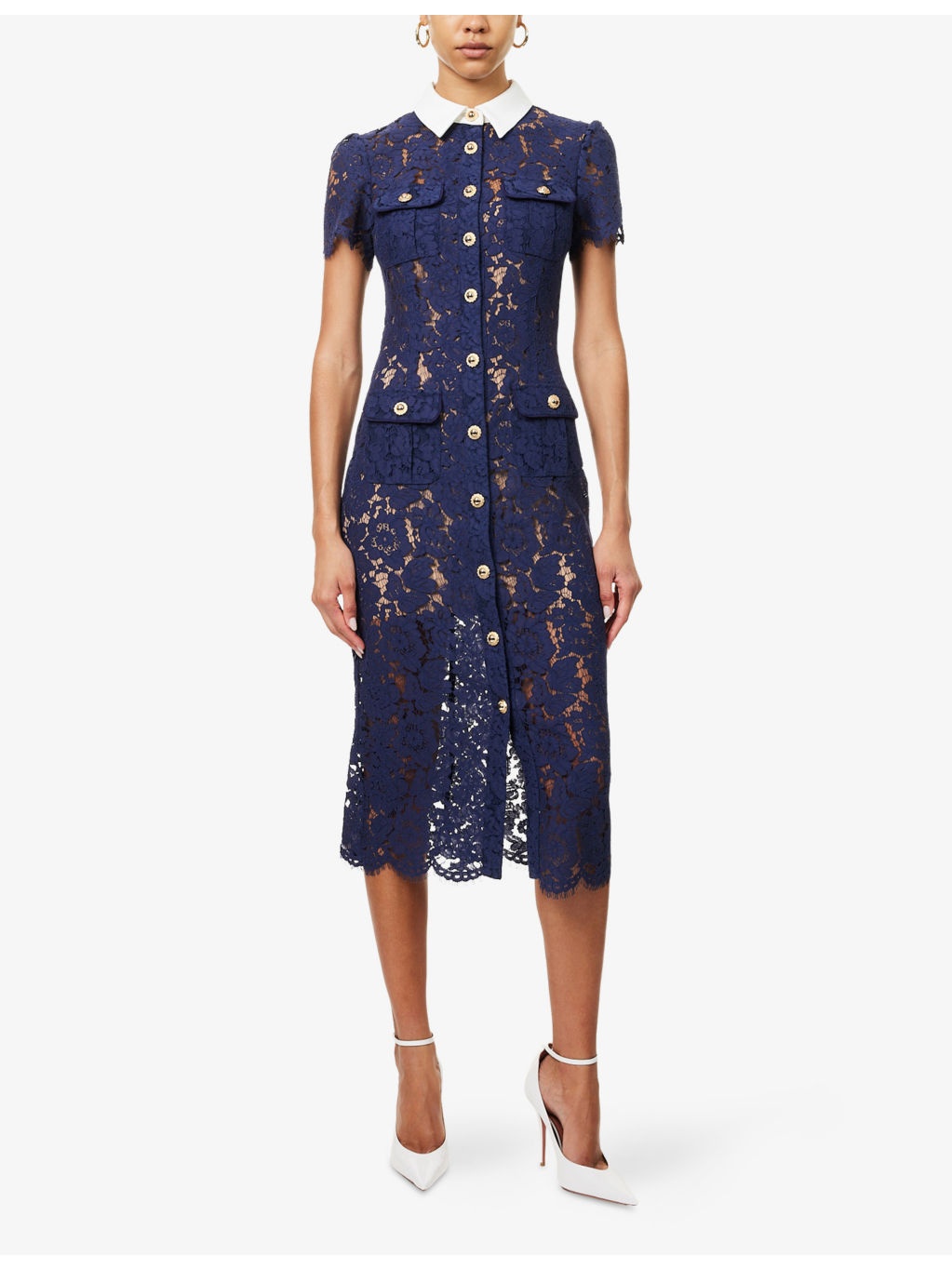 Embellished Semi-Sheer Lace Midi Dress - 3