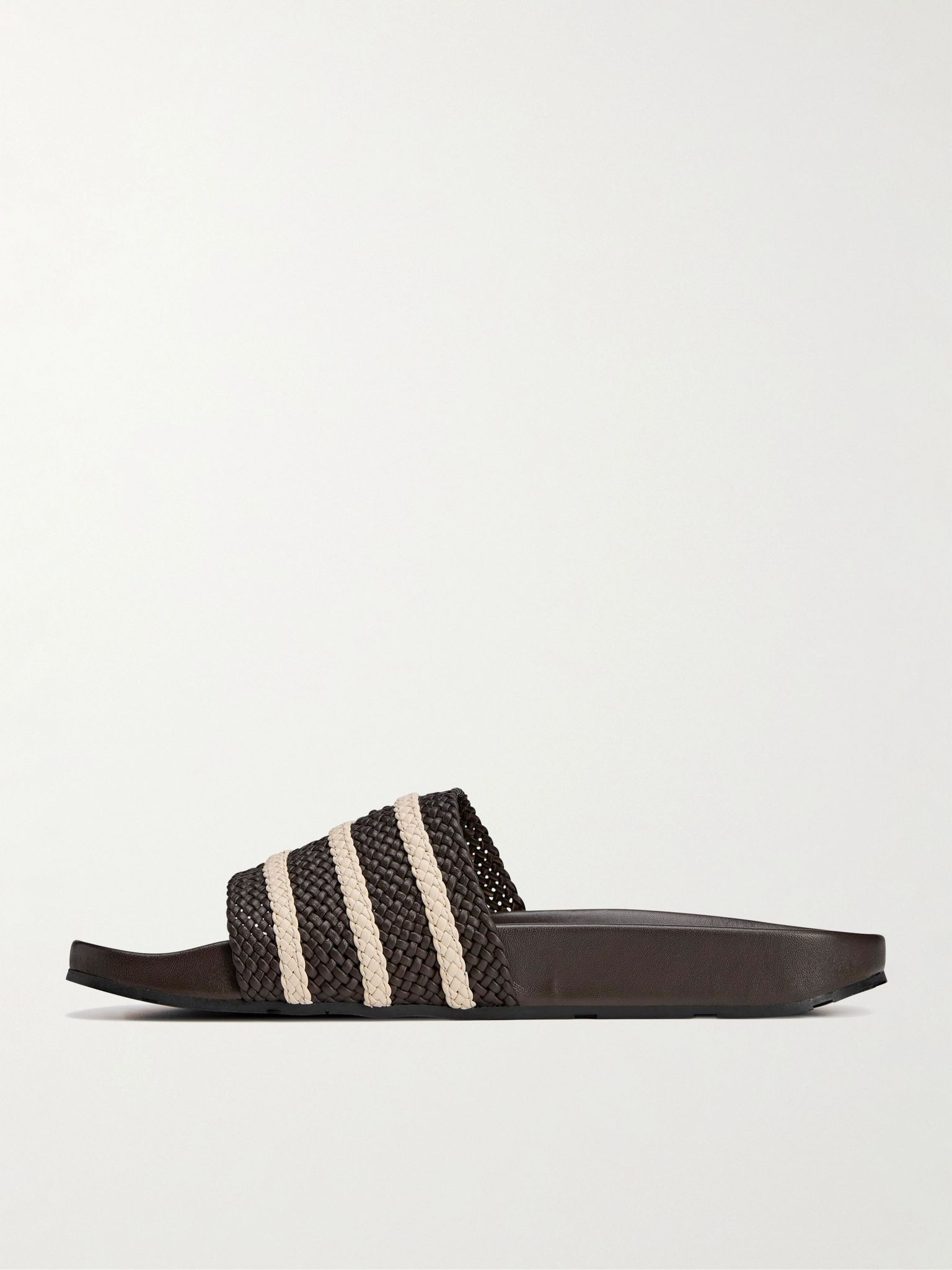 + Wales Bonner Adilette Striped Woven Leather Slides Dark brown - 3