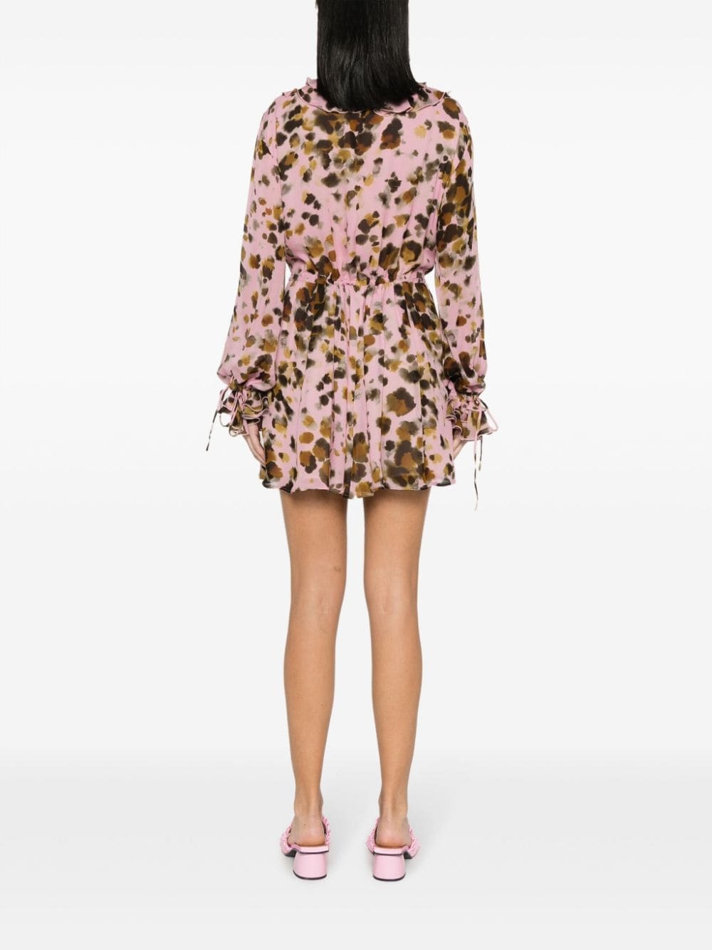 animal-print chiffon mini dress - 4