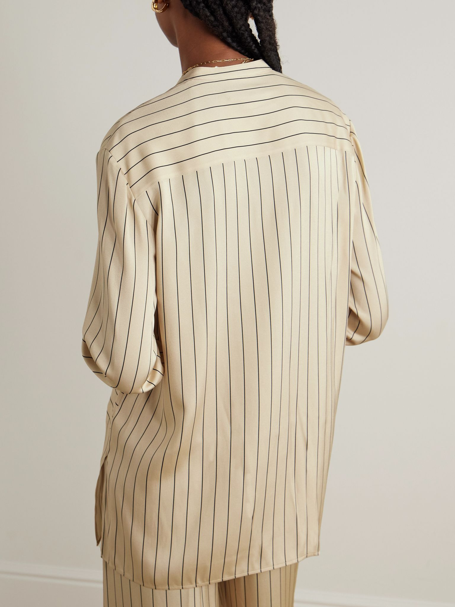 Athena striped silk-blend satin shirt Beige - 3