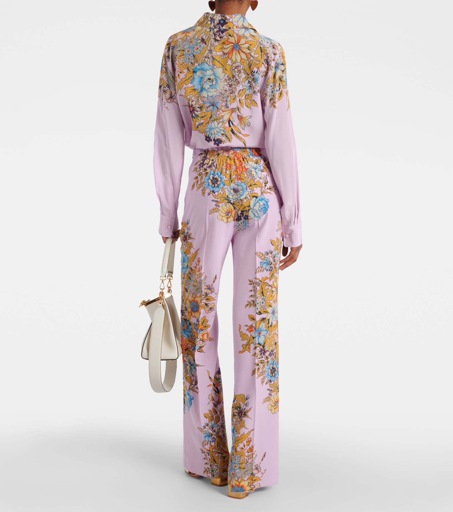 Floral high-rise silk wide-leg pants - 3