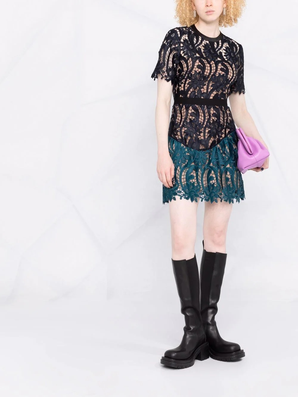 two-tone guipure lace minidress - 2