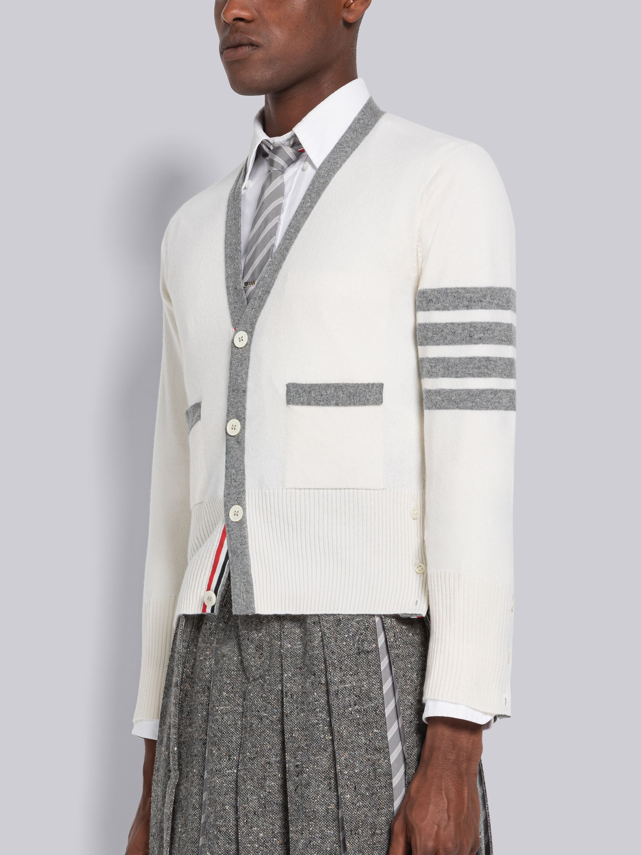 Cashmere Stripe V-Neck Cardigan - 2