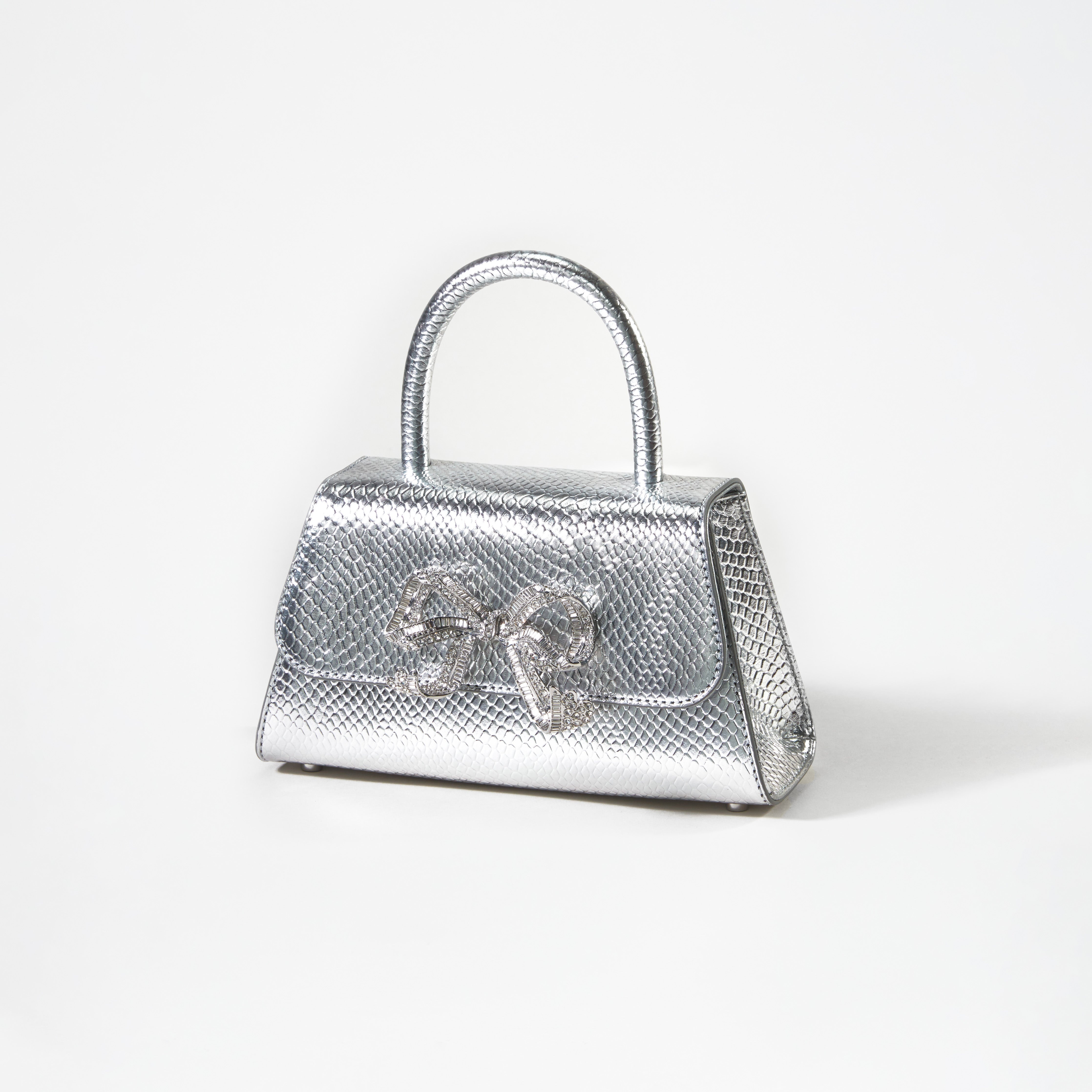 Silver Python Diamante Bow Mini Bag - 2