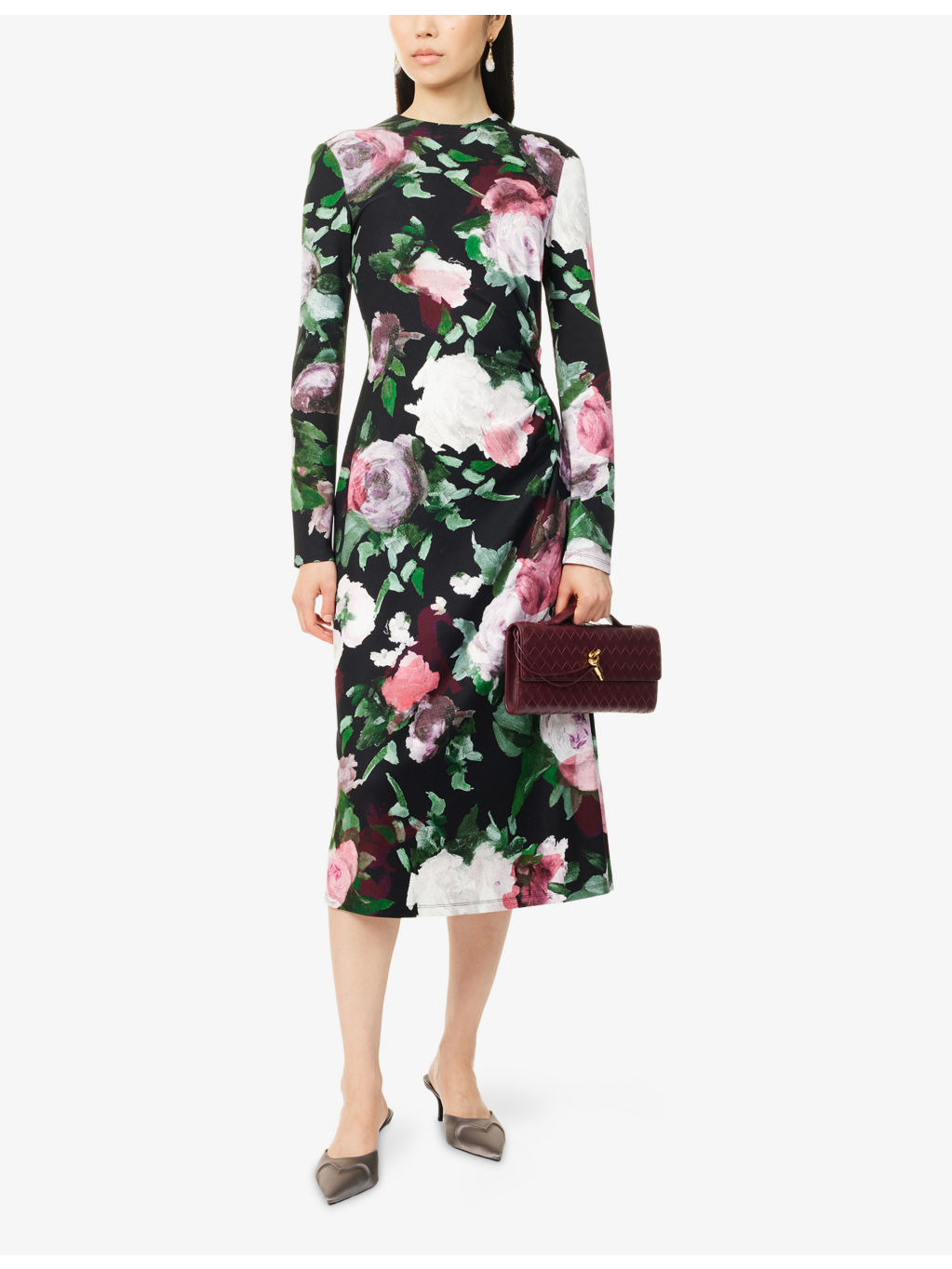Floral Draped Stretch-Woven Midi Dress - 2