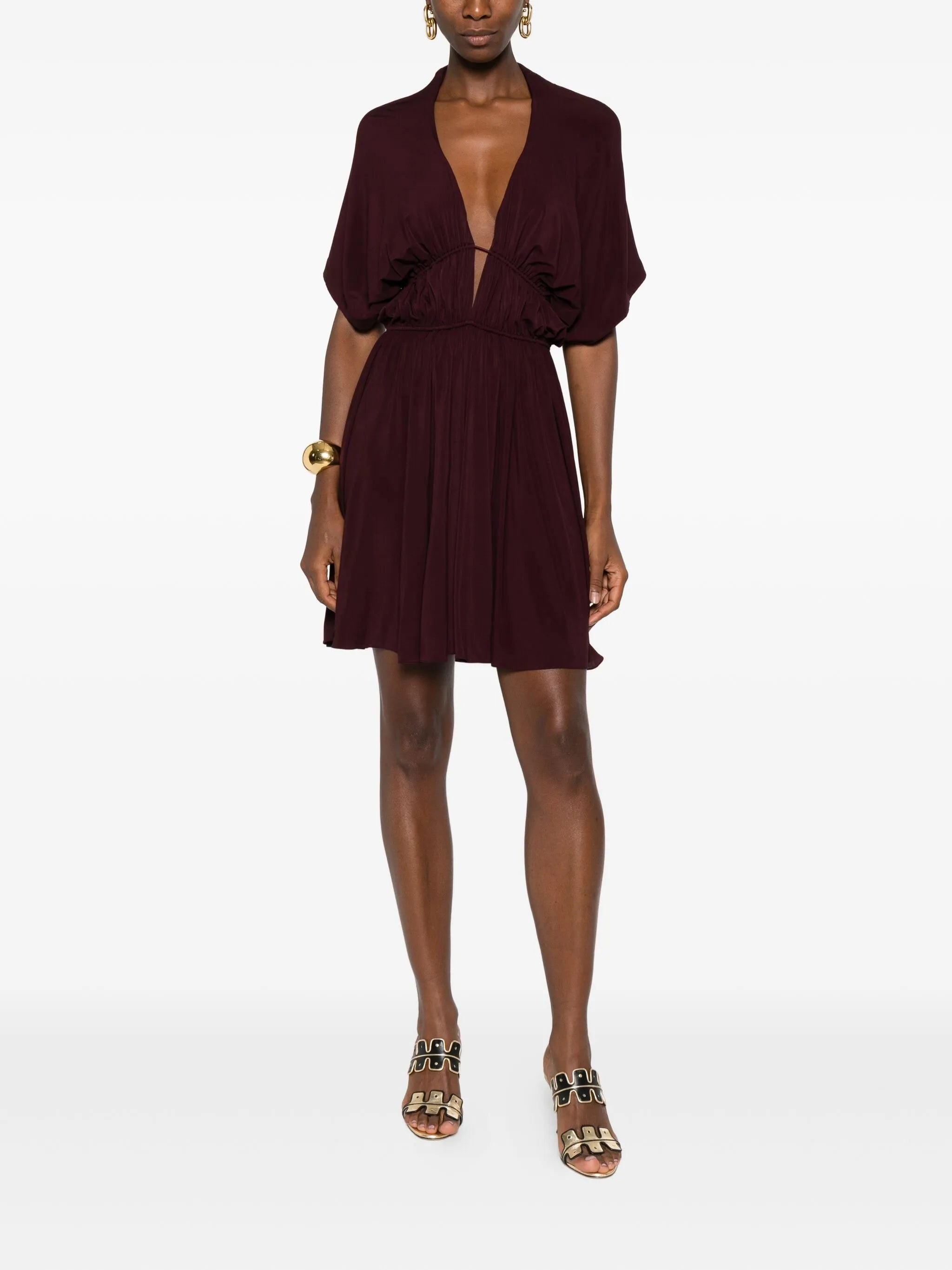 Alaïa V-neck Gathered Day Dress - 4