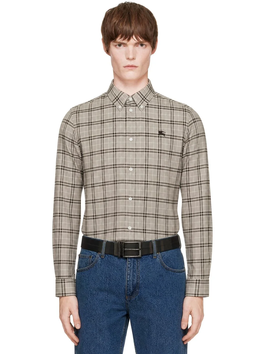 Gray Relaxed Fit Check Cotton Shirt - 1