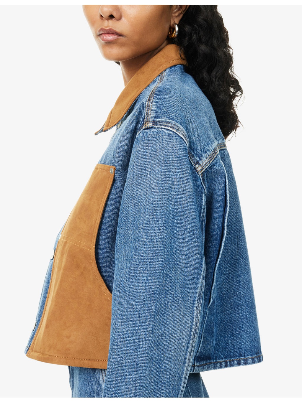 Mixed-Suede Relaxed-Fit Denim Jacket - 6