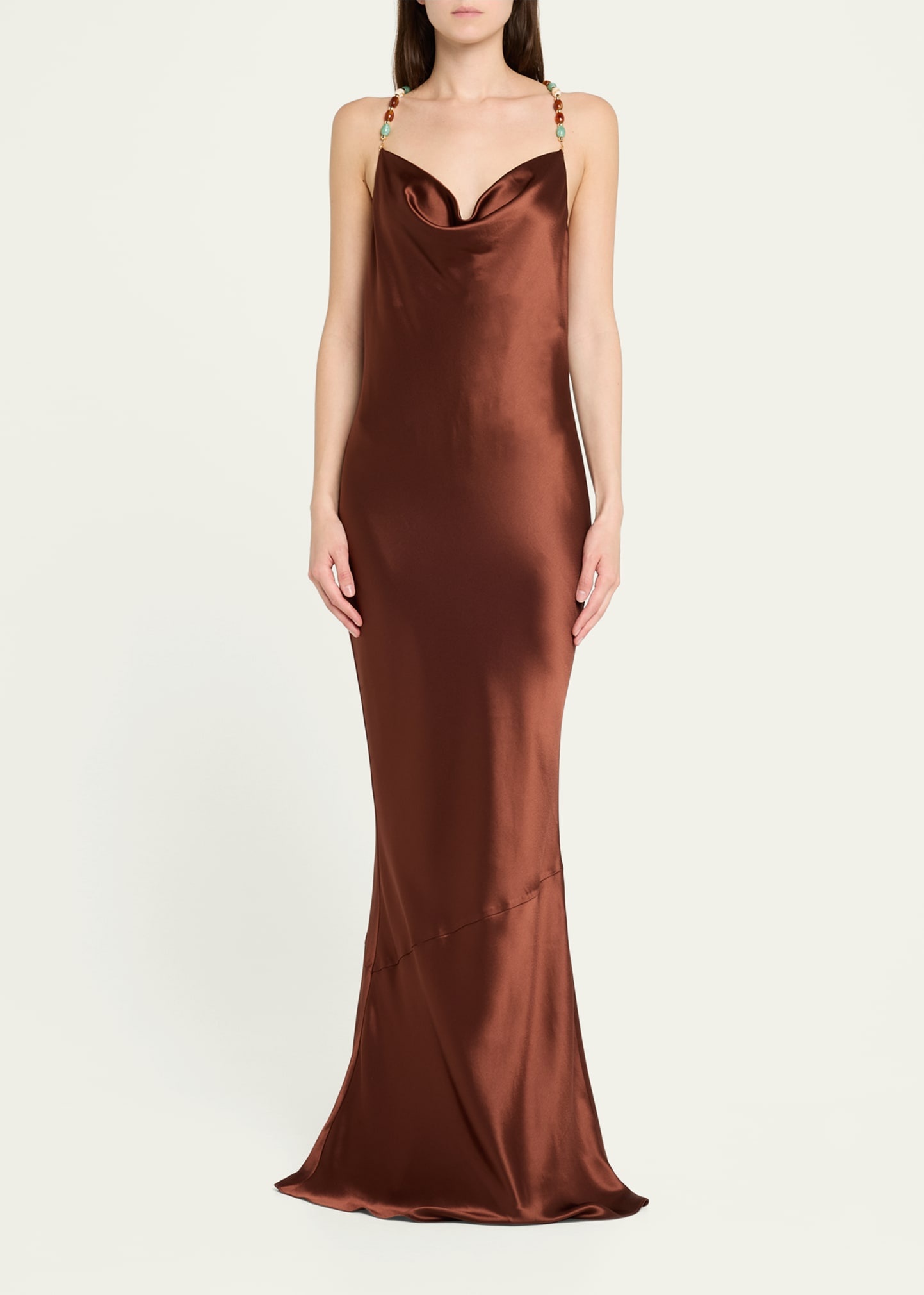 Finley Beaded Satin Slip Gown - 2