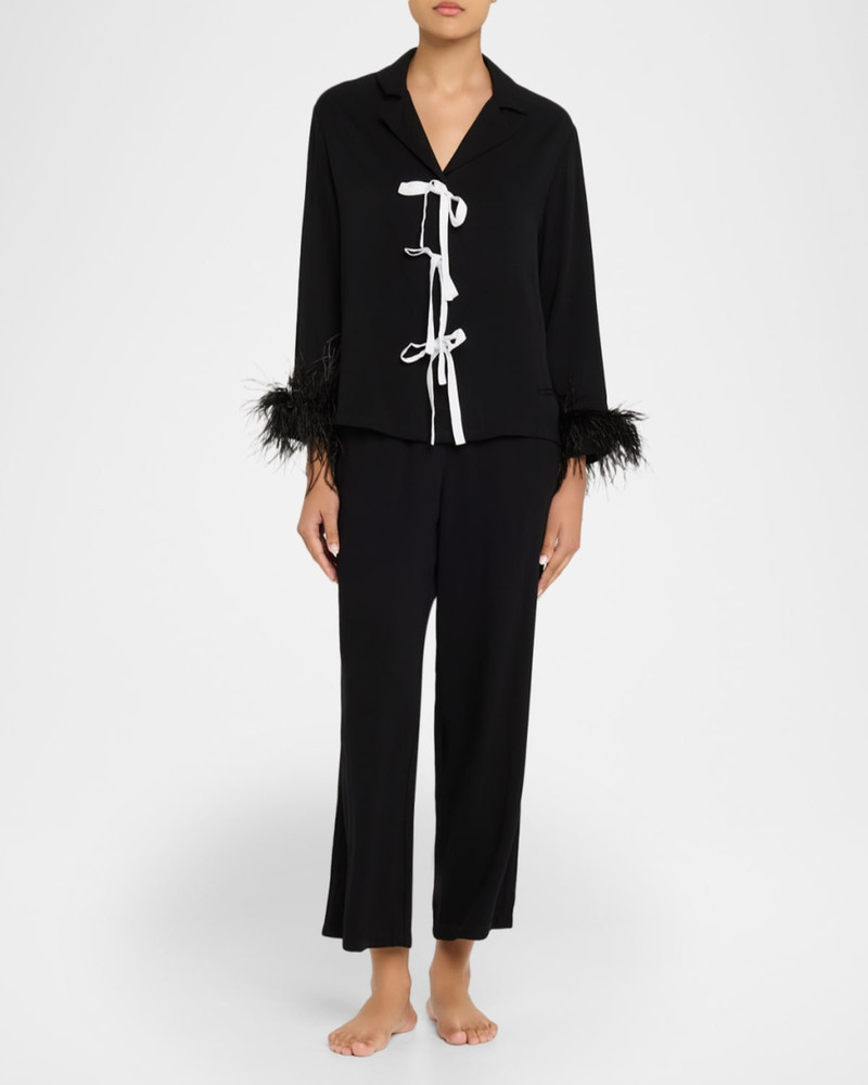 SLEEPER Cropped Feather-Cuff Viscose Pajama Set outlook