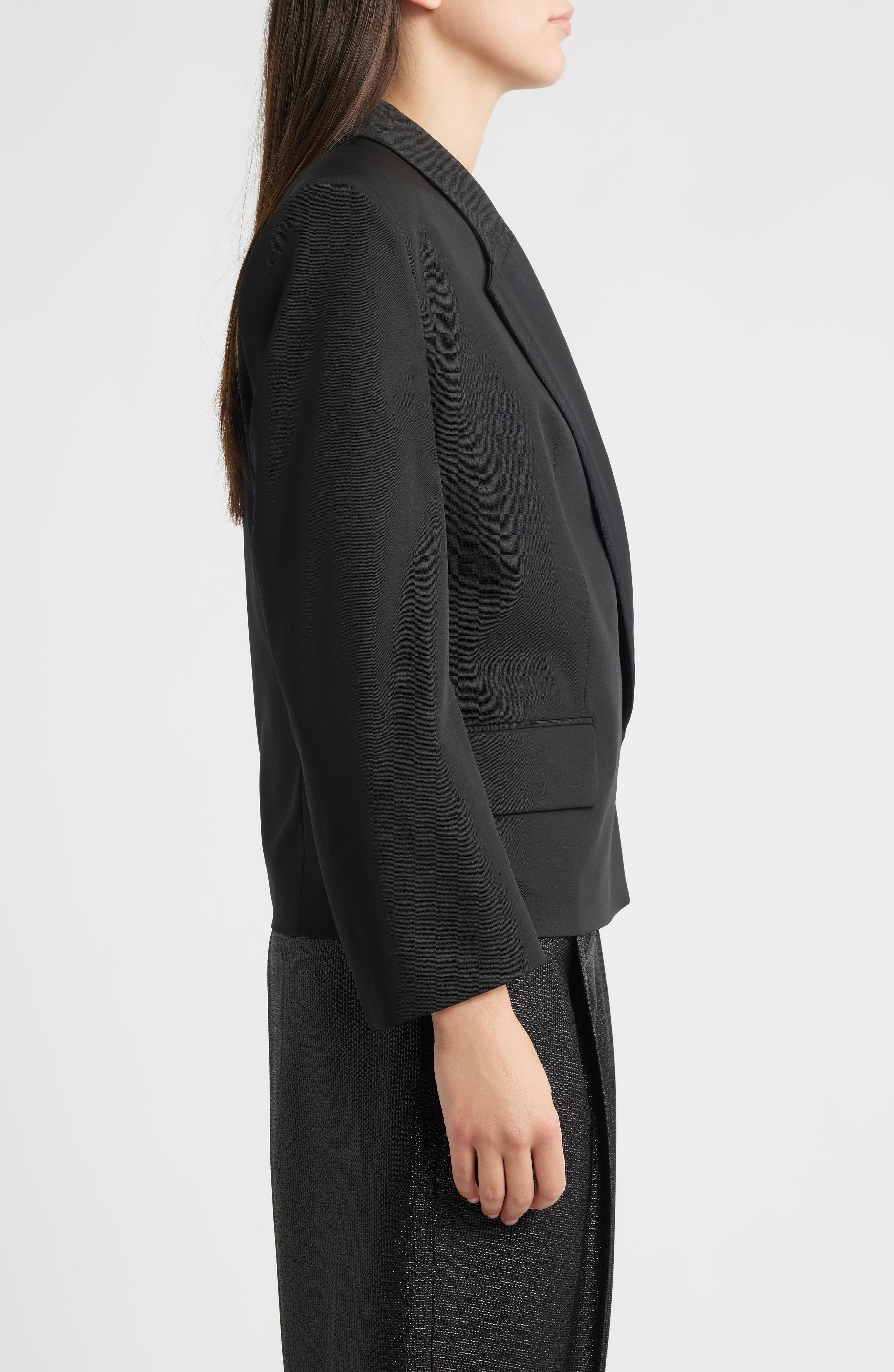 BOSS Janeva Virgin Wool One-Button Blazer in Black at Nordstrom - 3