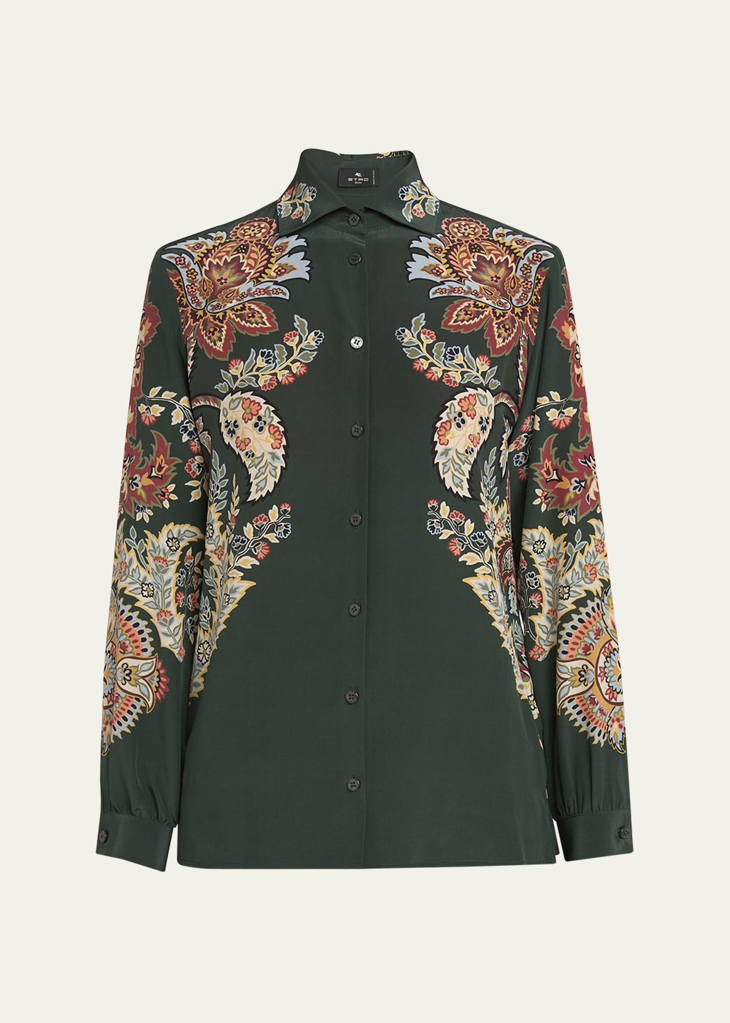 Paisley Print Button Down Silk Shirt - 1