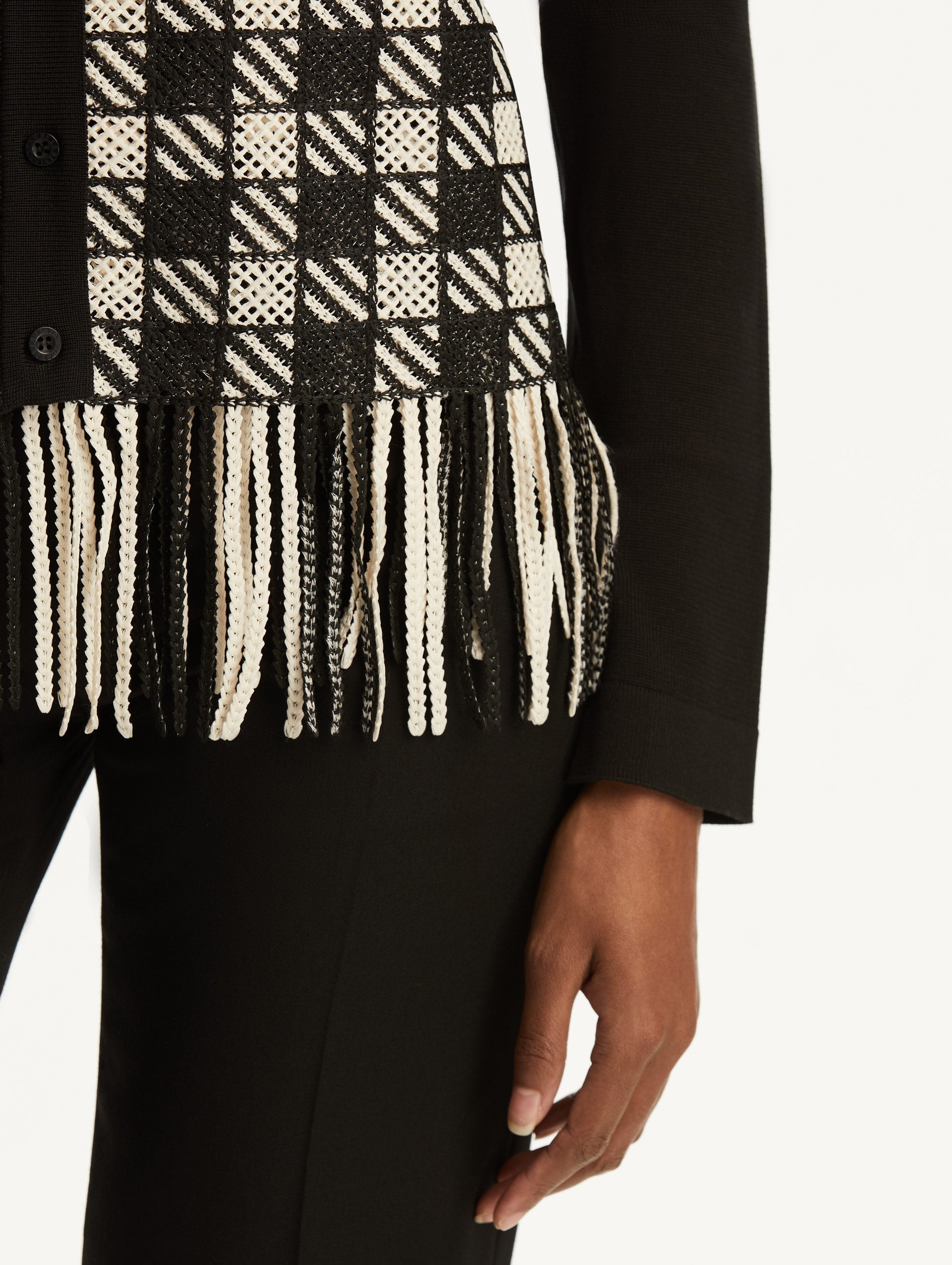 CHECKED FRINGE GUIPURE CARDIGAN - 6
