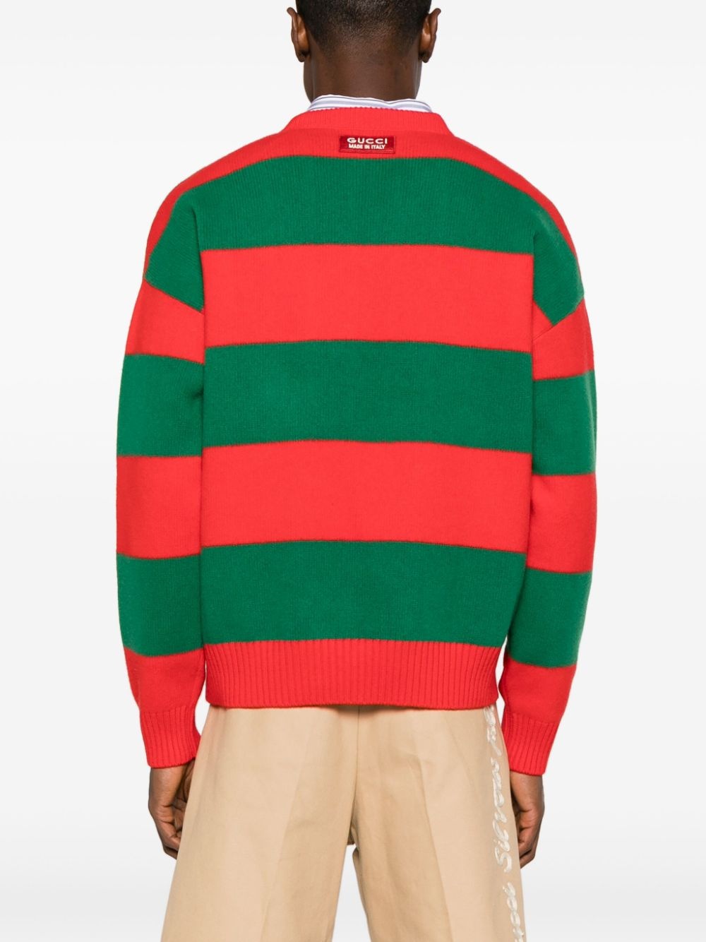 striped wool V-neck jumper - 4