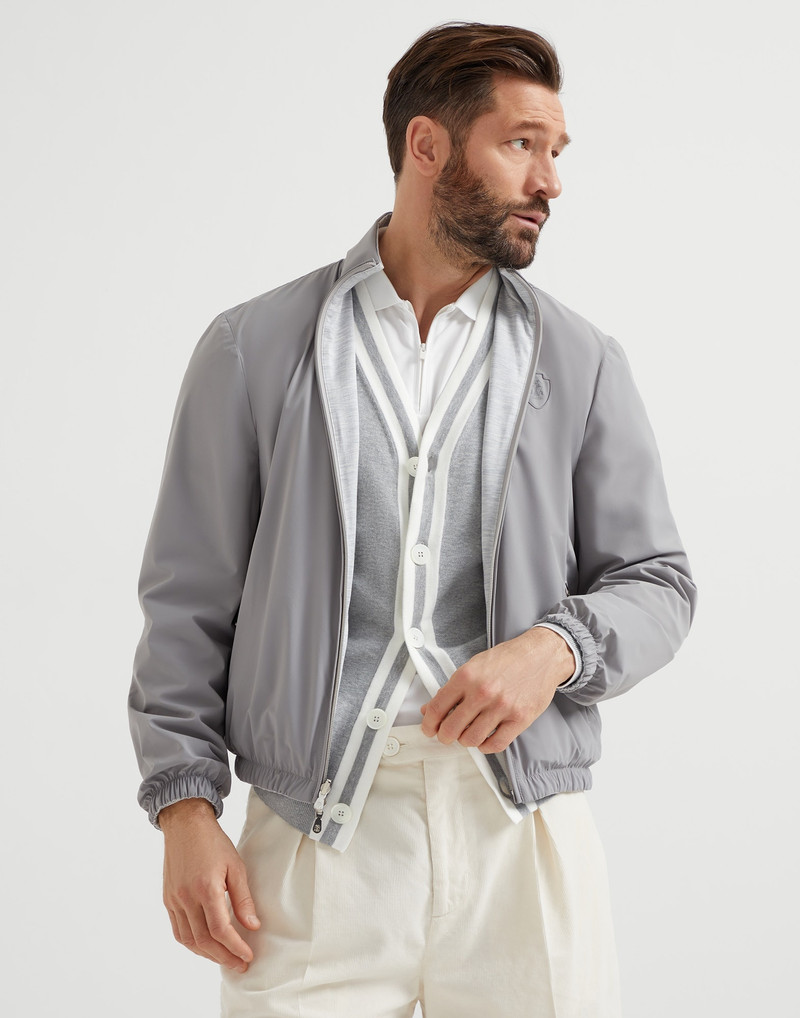 Silk and cotton jersey reversible outerwear jacket with logo 1
