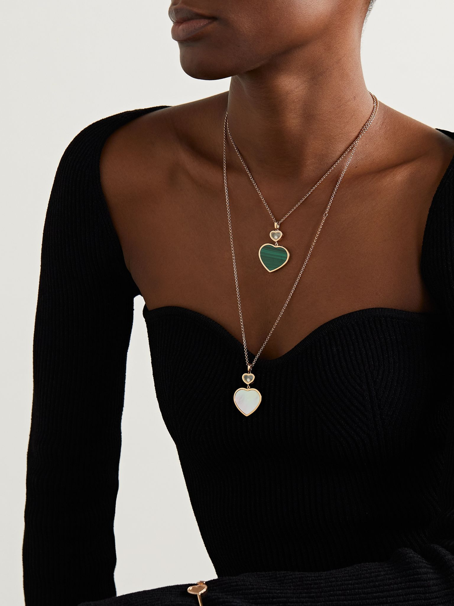 Happy Hearts 18-karat rose gold, malachite and diamond necklace Gold - 5