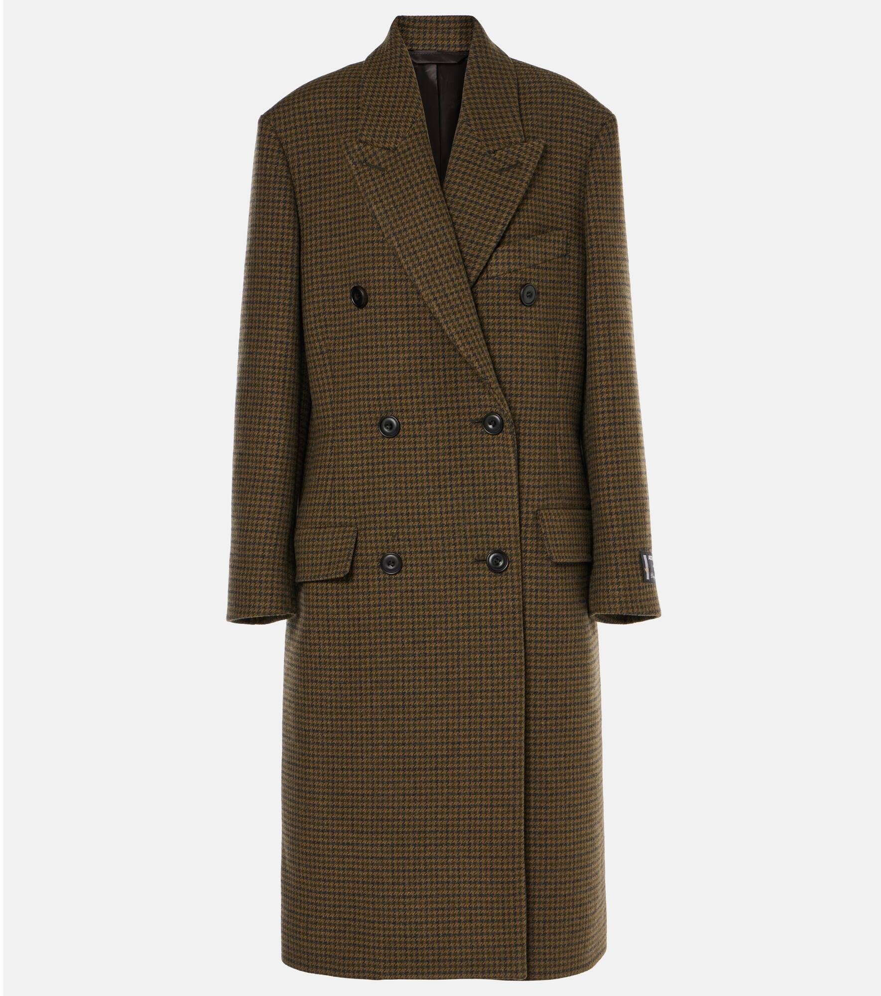 Checked double-breasted wool-blend coat - 1
