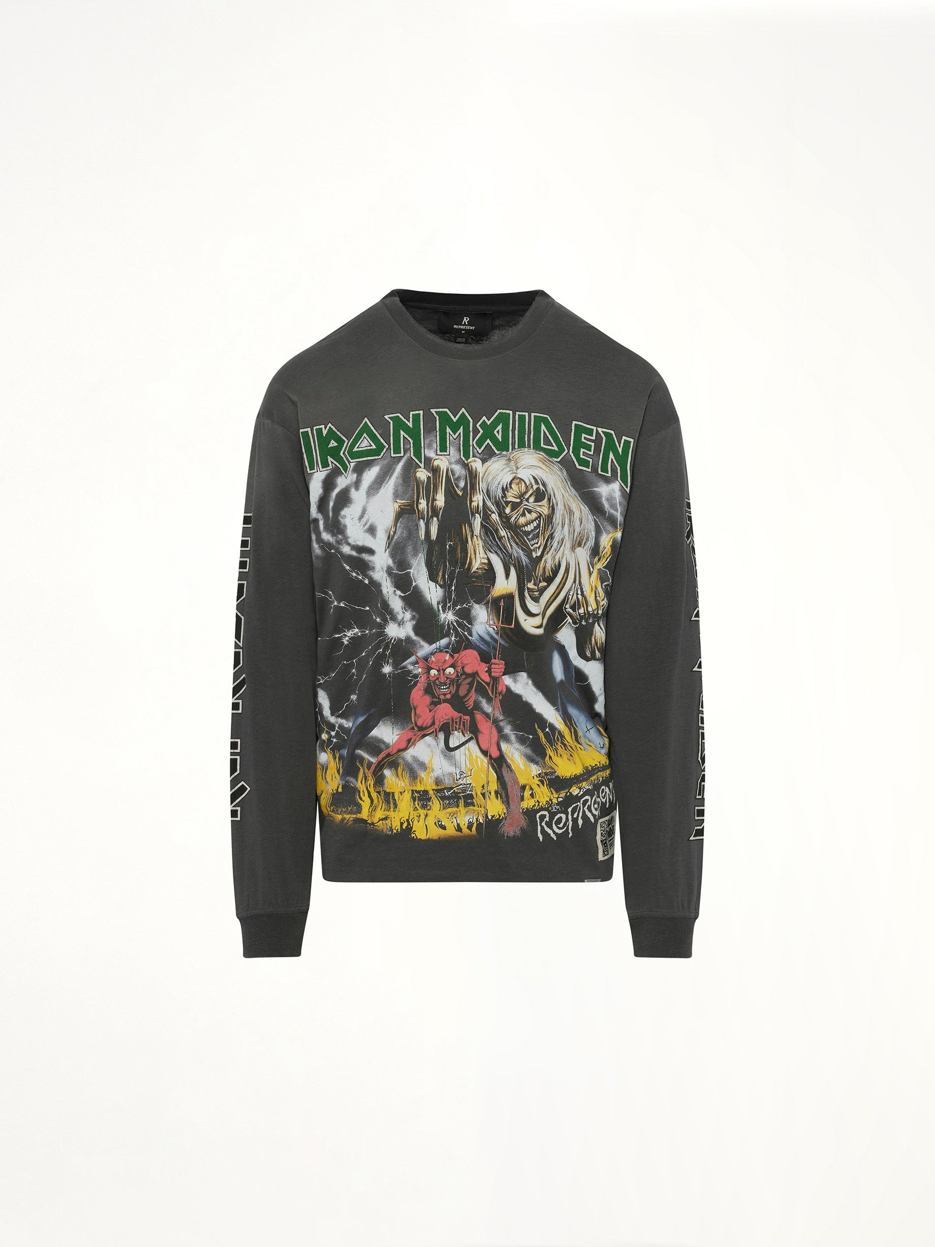 Iron Maiden Number of the Beast Long Sleeve T-Shirt in Sunfade Grey - 2