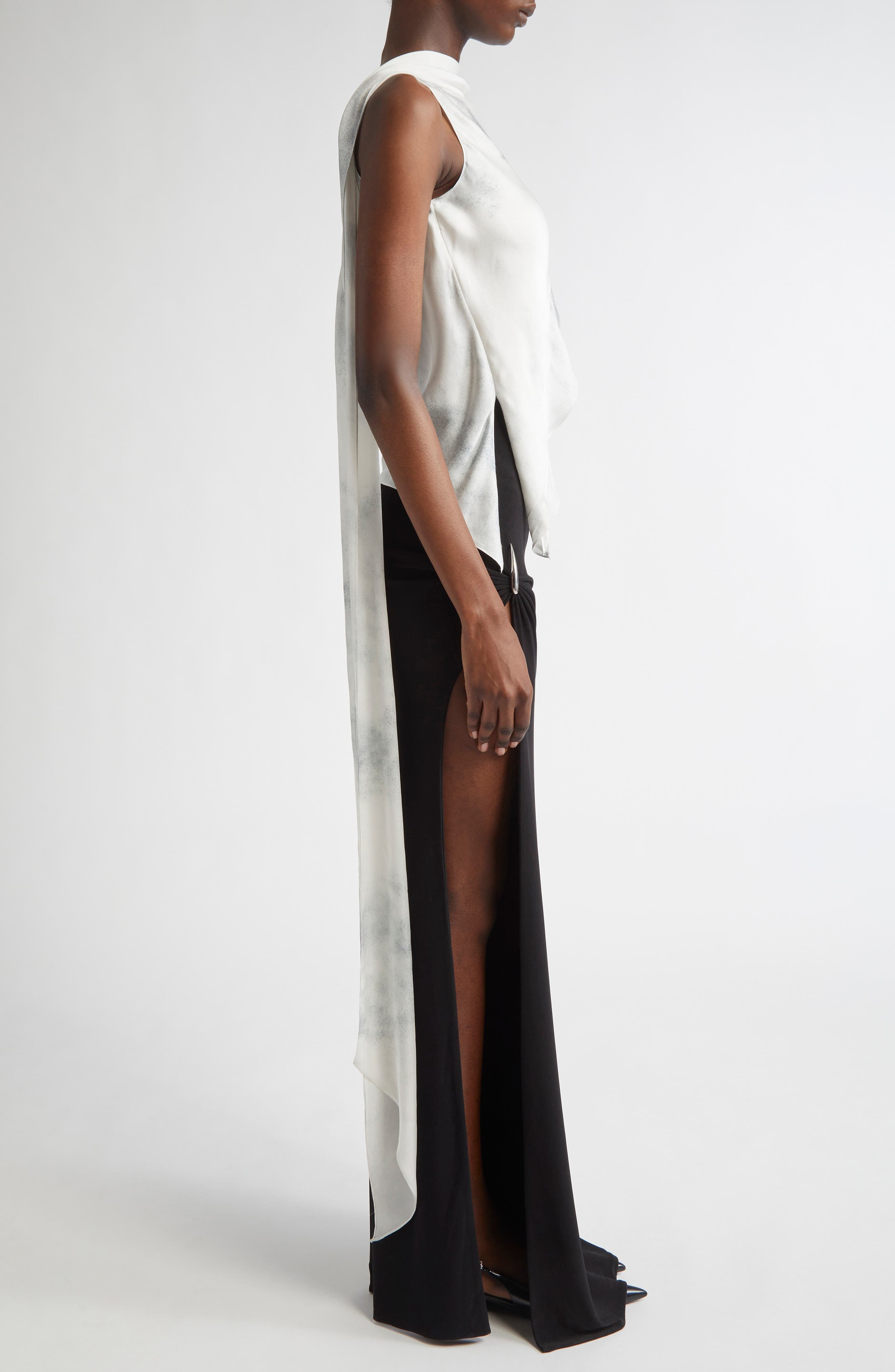 GRACE LING Asymmetric Silk Chiffon Scarf Top in Ash at Nordstrom - 4