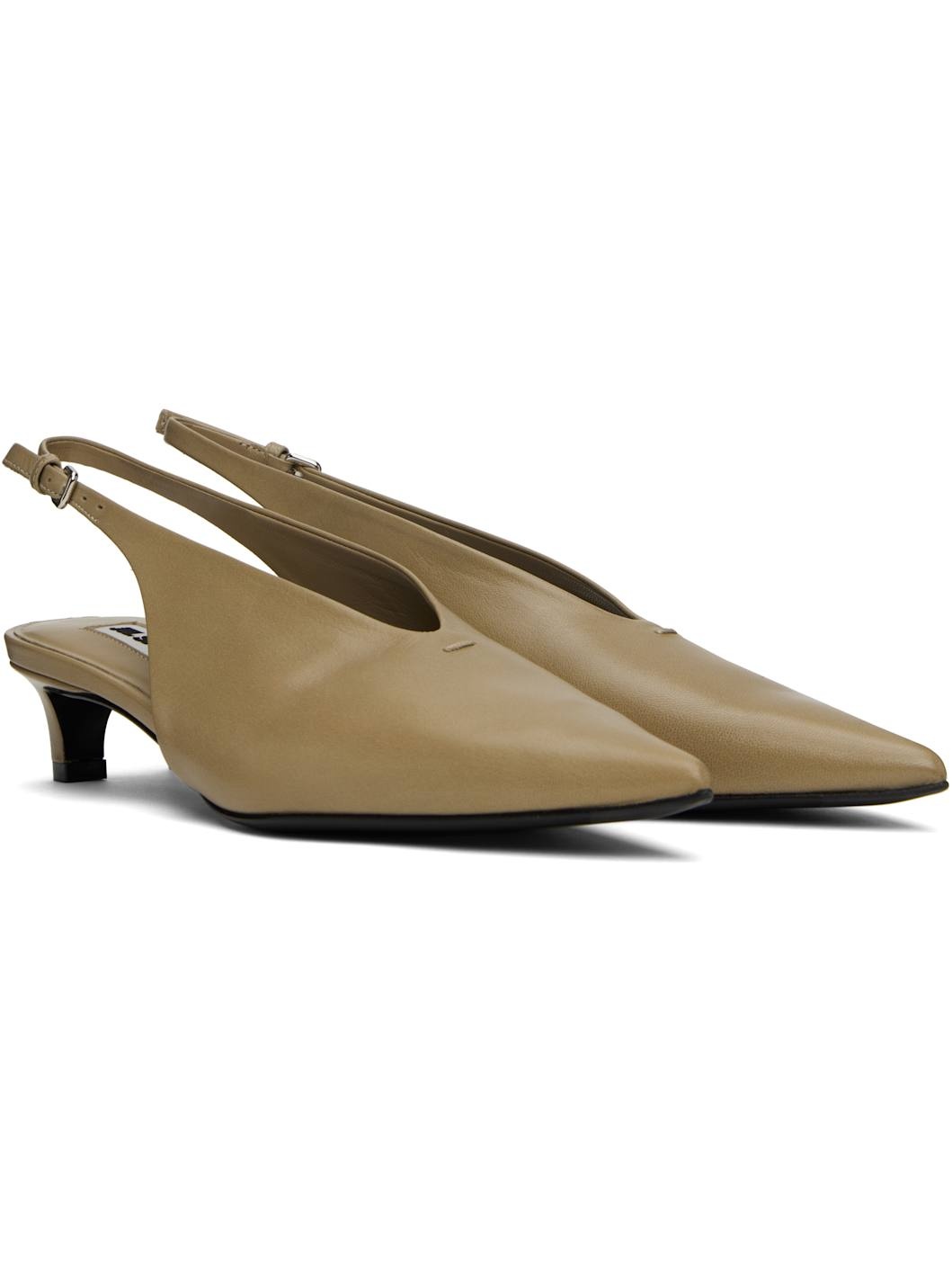 Beige Sling Back Heels - 4