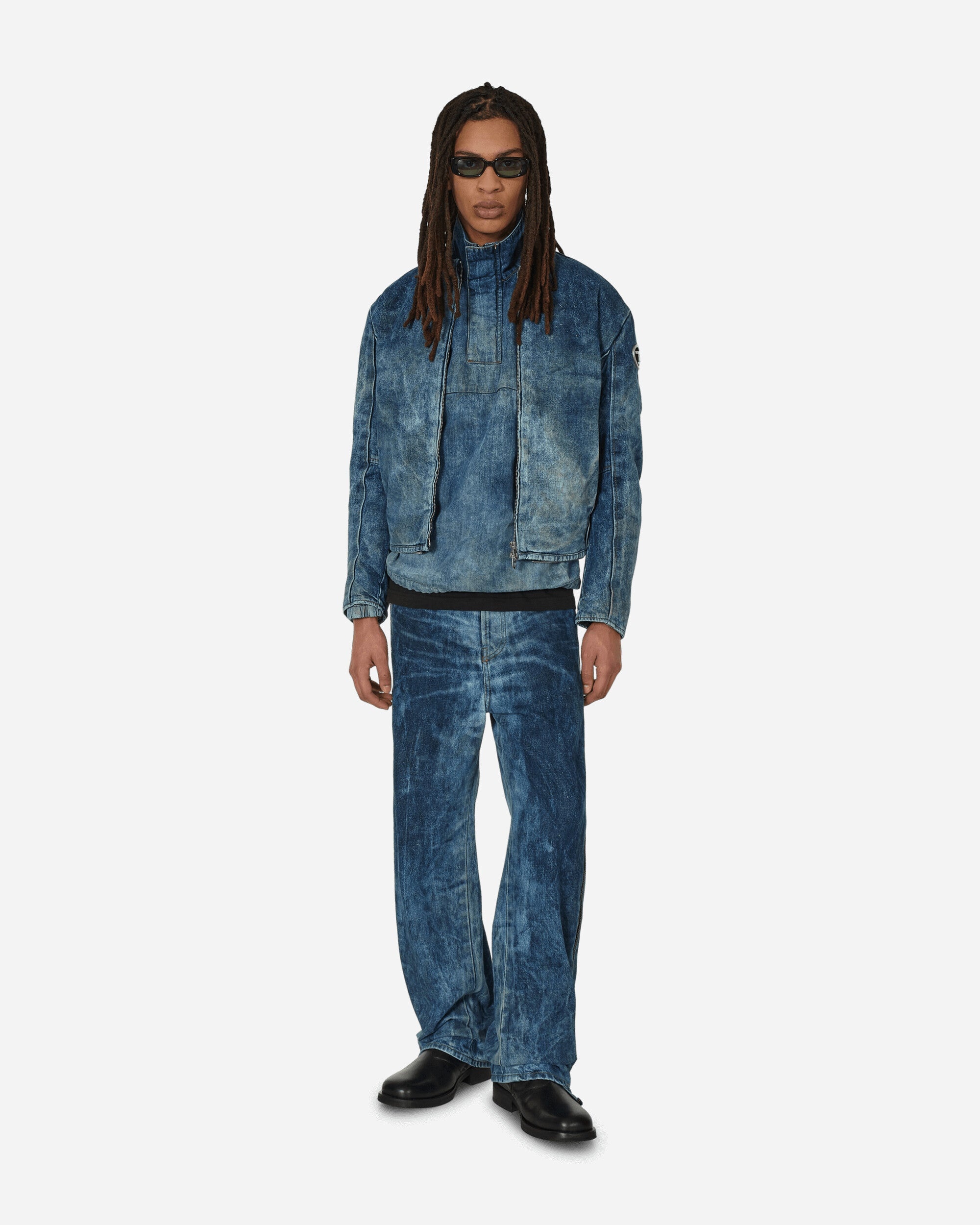 Dirt-Effect denim Pullover Jacket Blue - 4