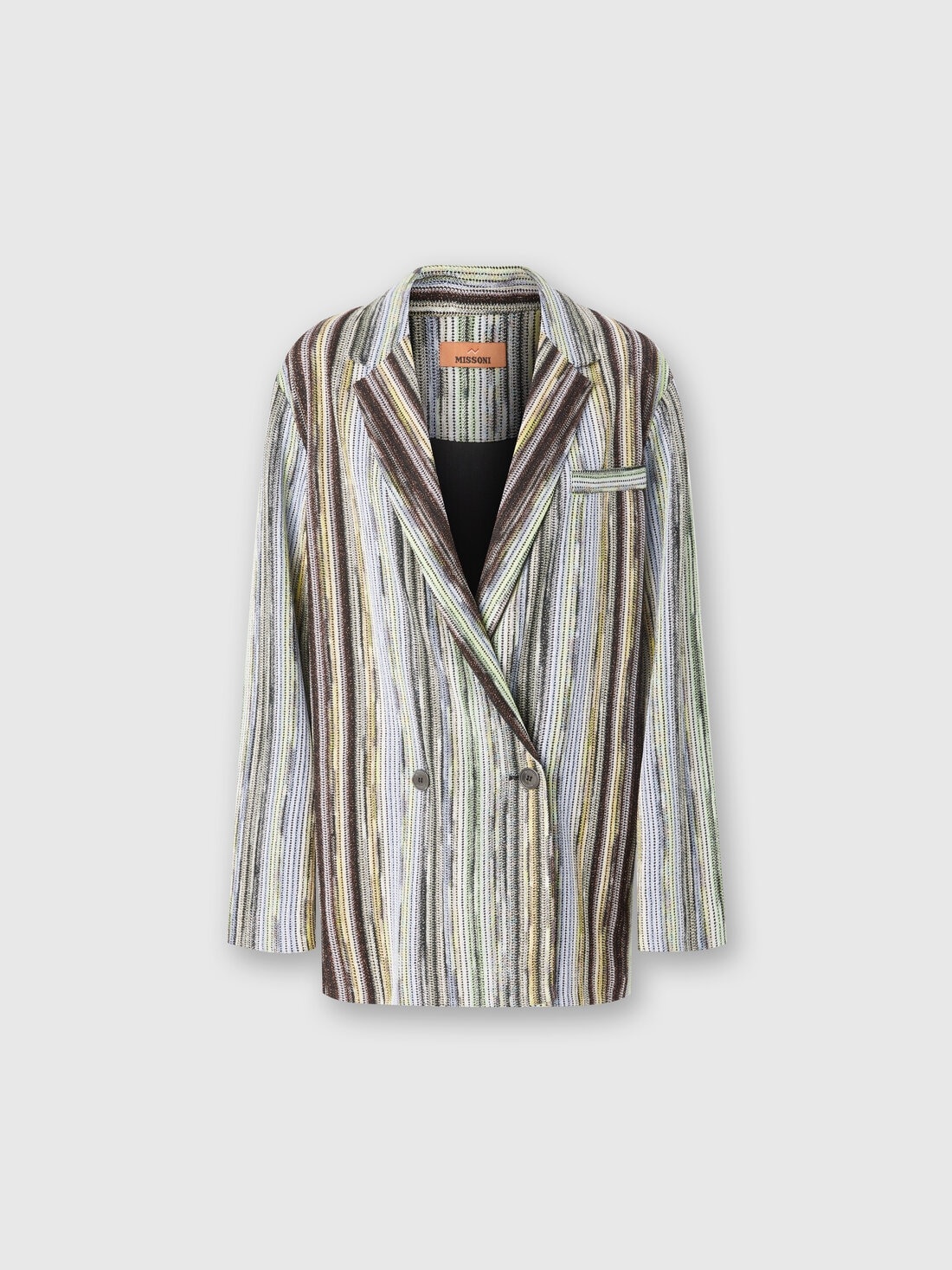 Double-breasted blazer in striped lamé slub viscose - 1