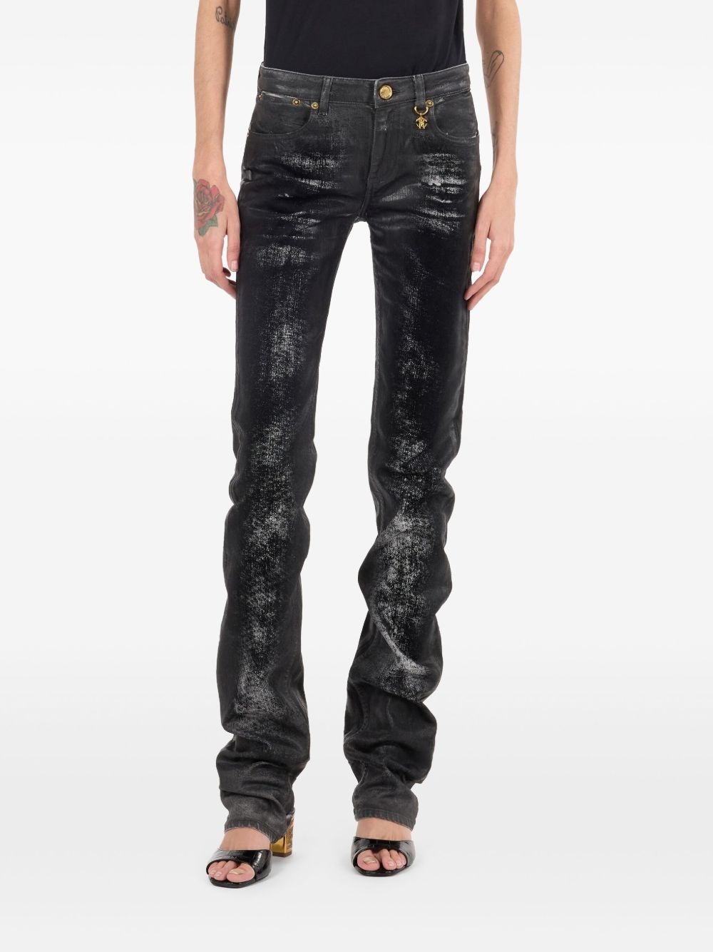 distressed flared jeans - 3