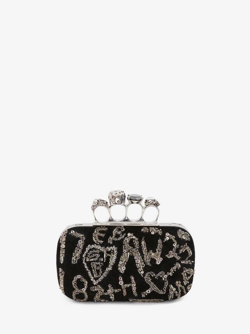 Skull Four Ring Clutch With Chain in Black 3