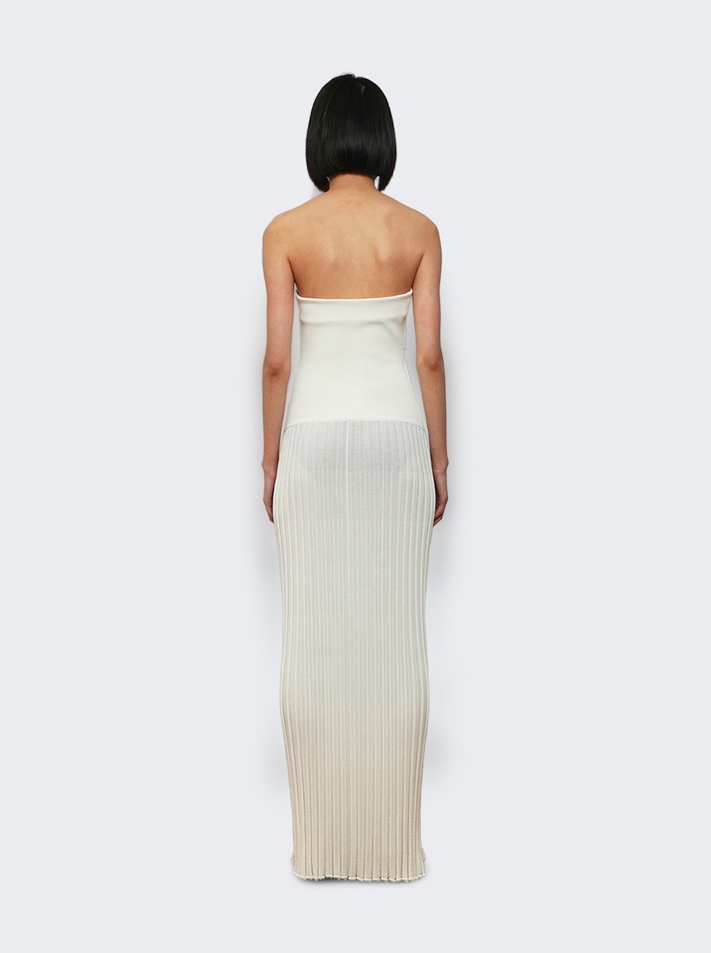 Slashed Knit Sunray Strapless Dress White - 4