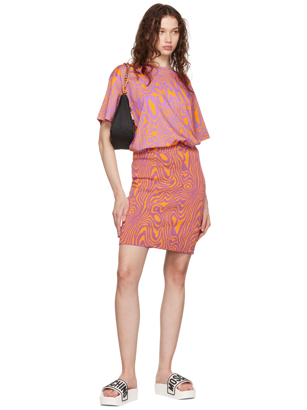 Purple & Orange Moiré Effect Miniskirt - 4