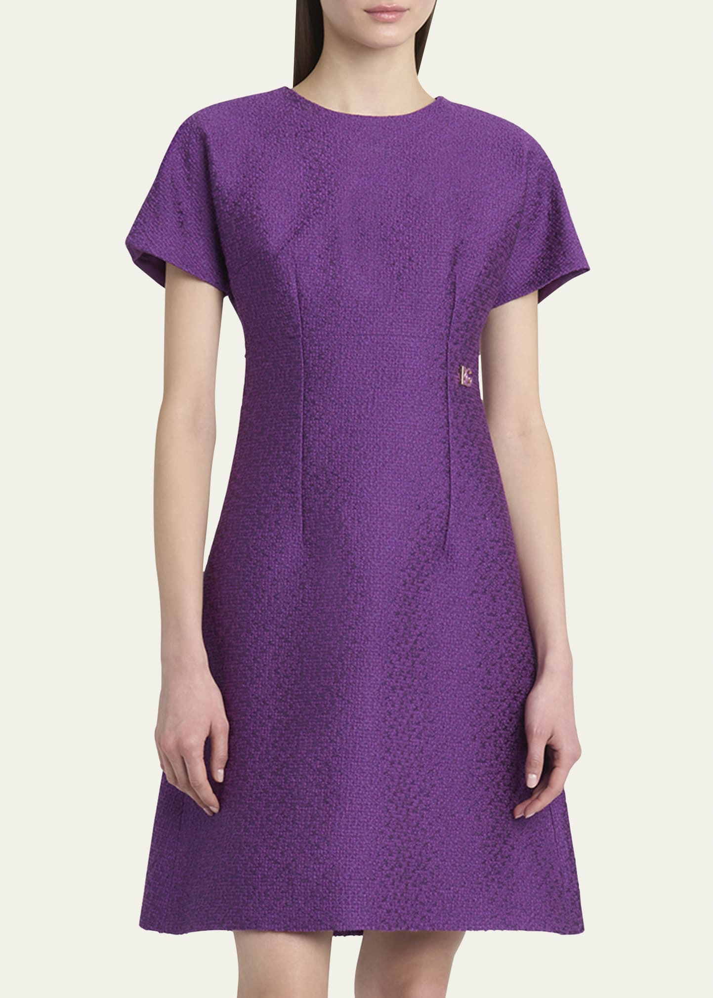 Rachel Short-Sleeve Tweed Mini Dress - 4