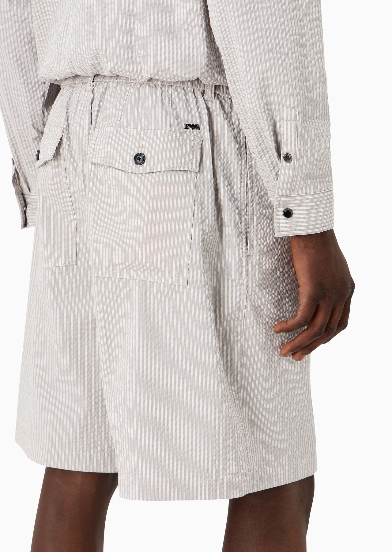 Drawstring Bermuda shorts in striped seersucker fabric - 5