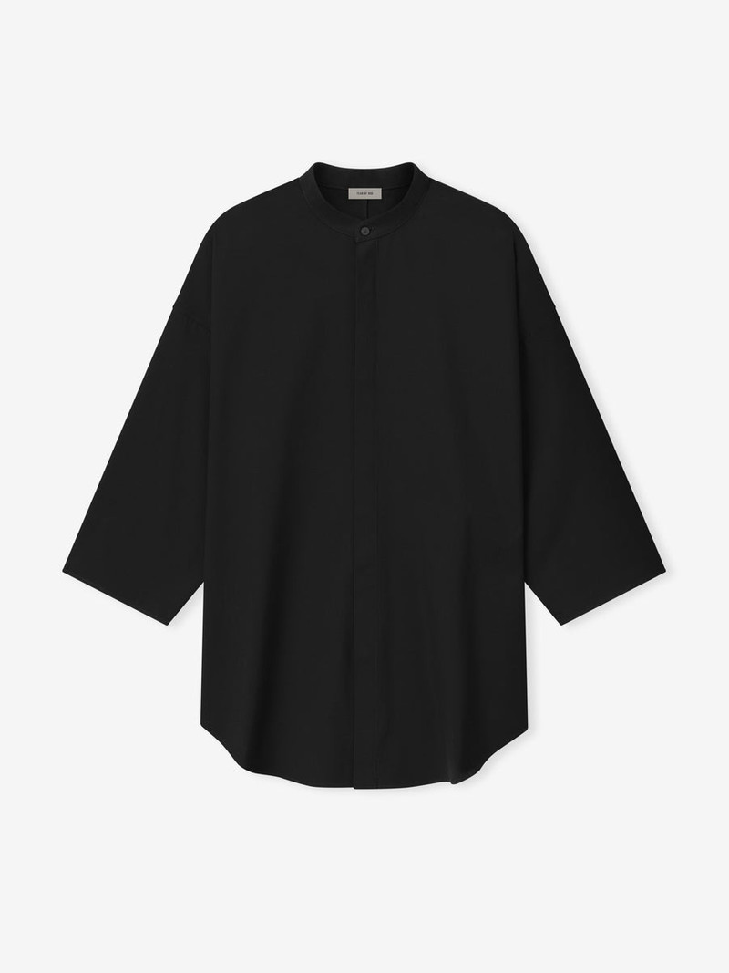 Cotton Wool Oxford Mandarin Relaxed Short Sleeve Shirt - 1