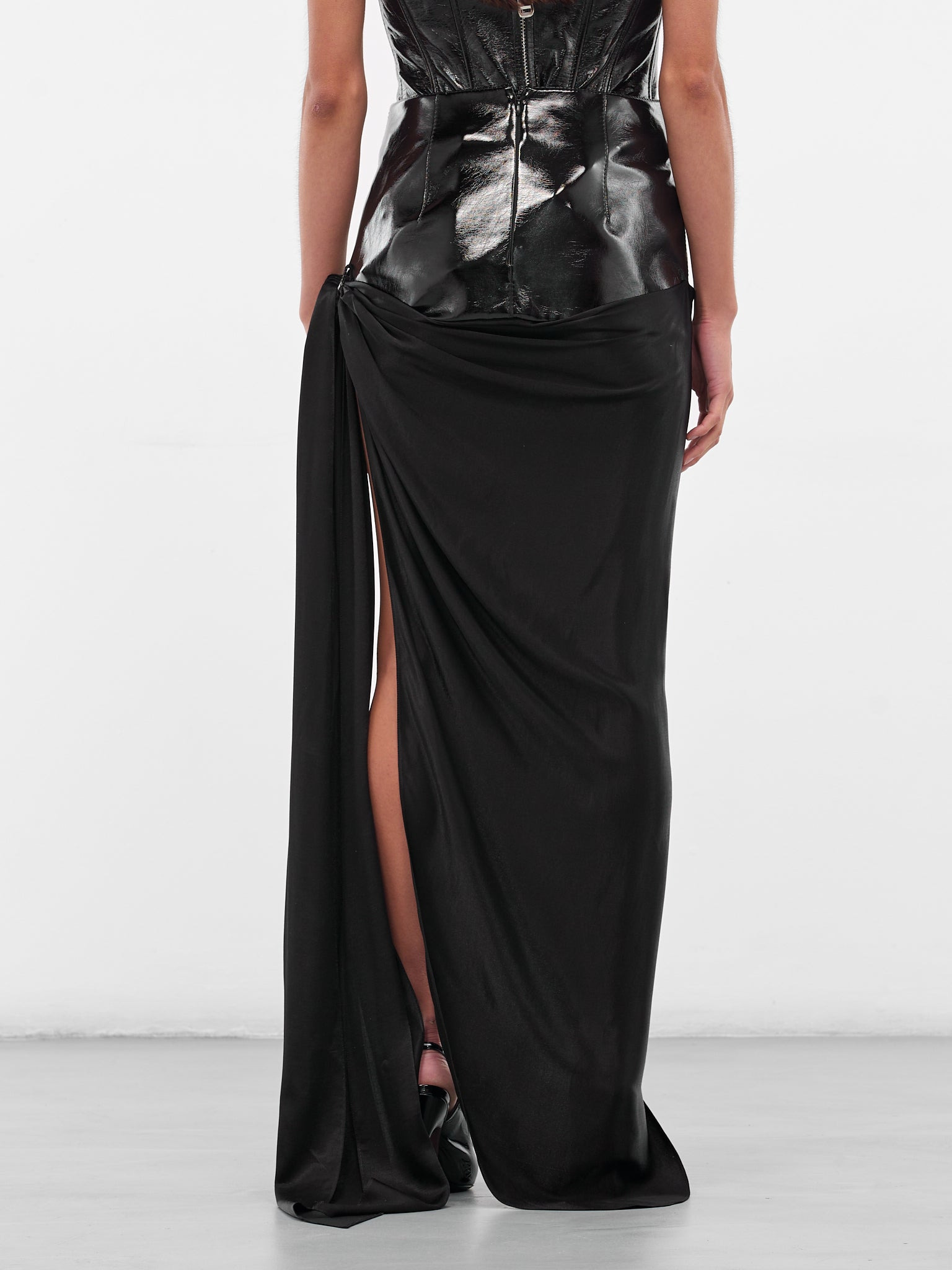 Black Hybrid Slit Long Skirt - 3