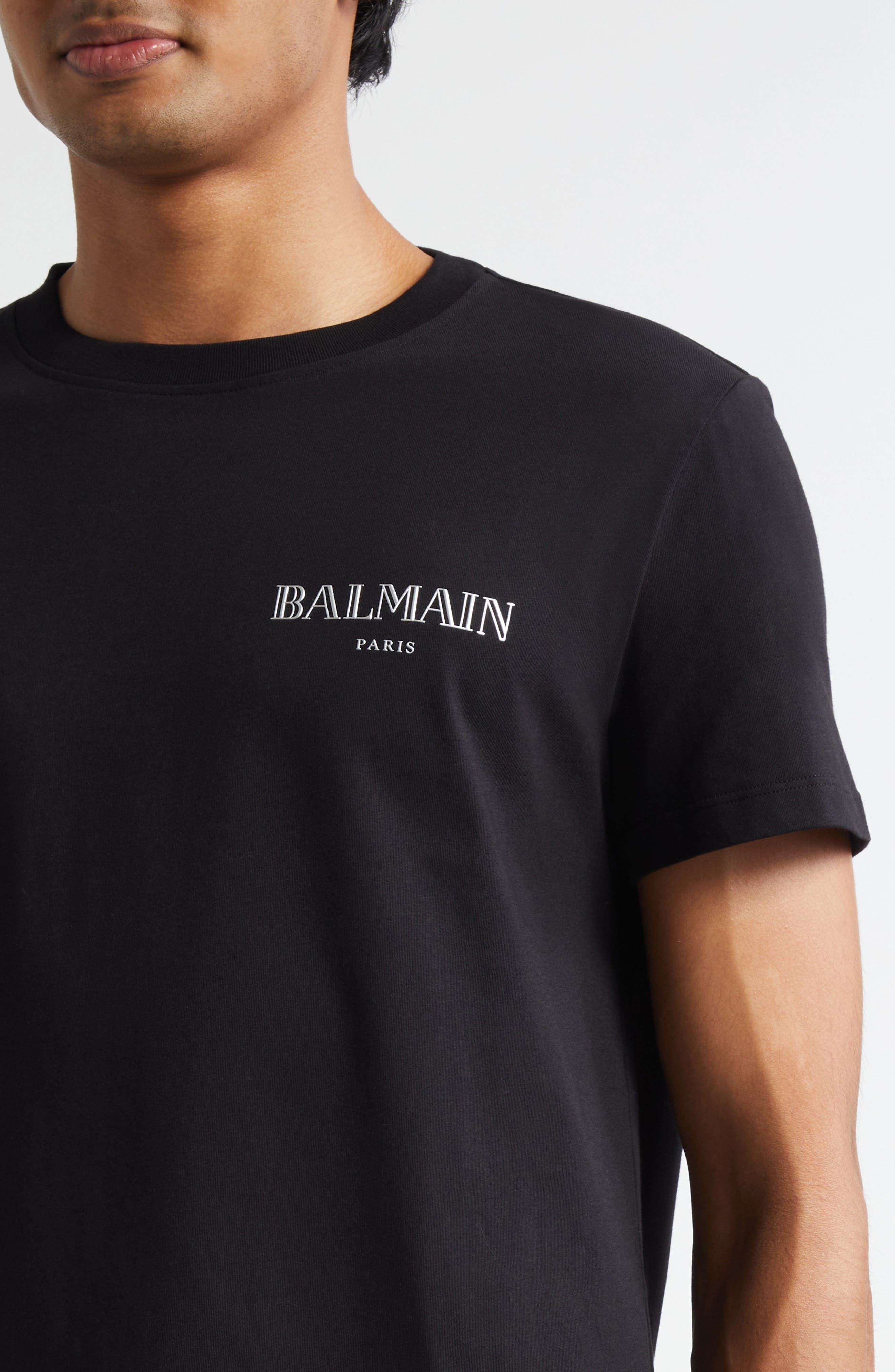 Balmain Gel Logo T-Shirt in Eac Black/Silver at Nordstrom - 4