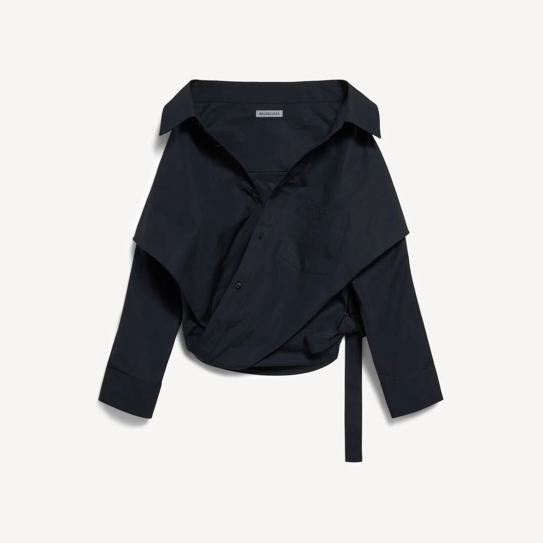 Women's Off-shoulder Wrap Shirt in Black - 1