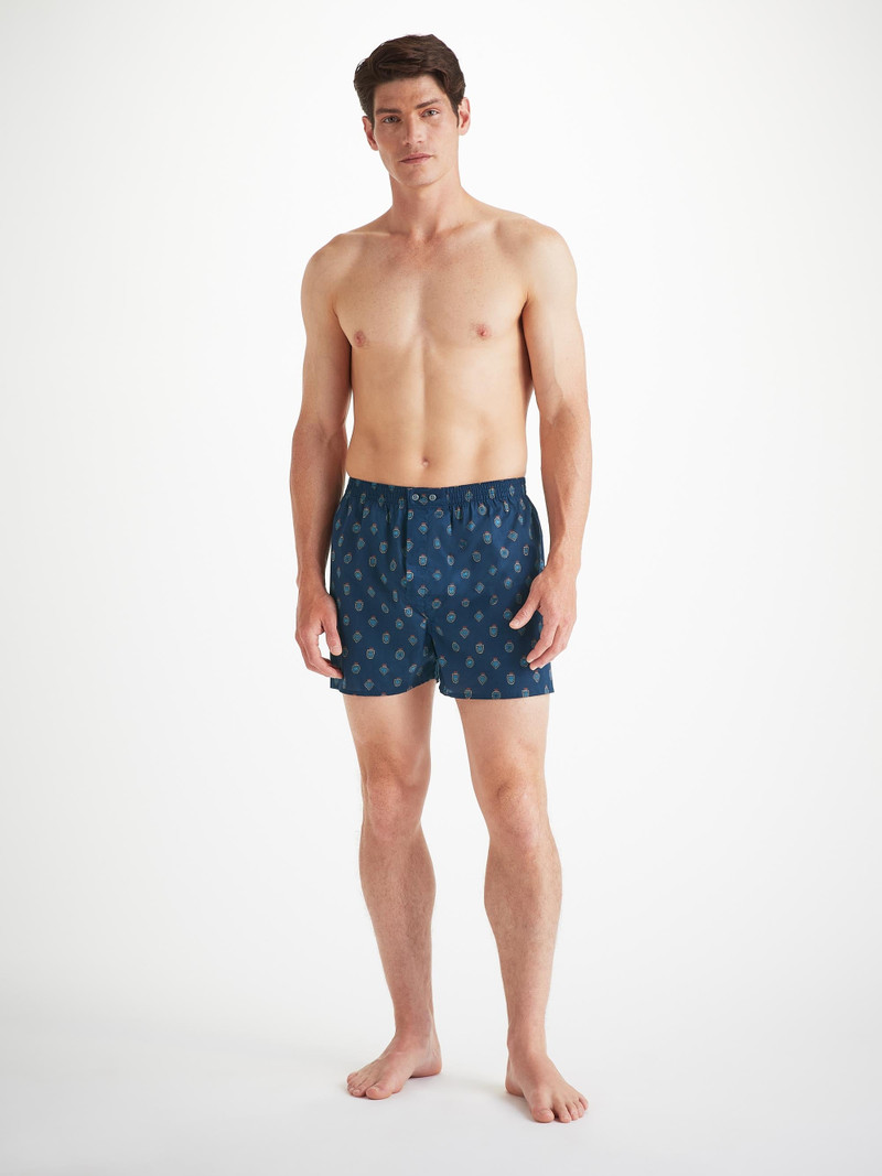 Men's Classic Fit Boxers Cotton Batiste Navy Badge Print 5