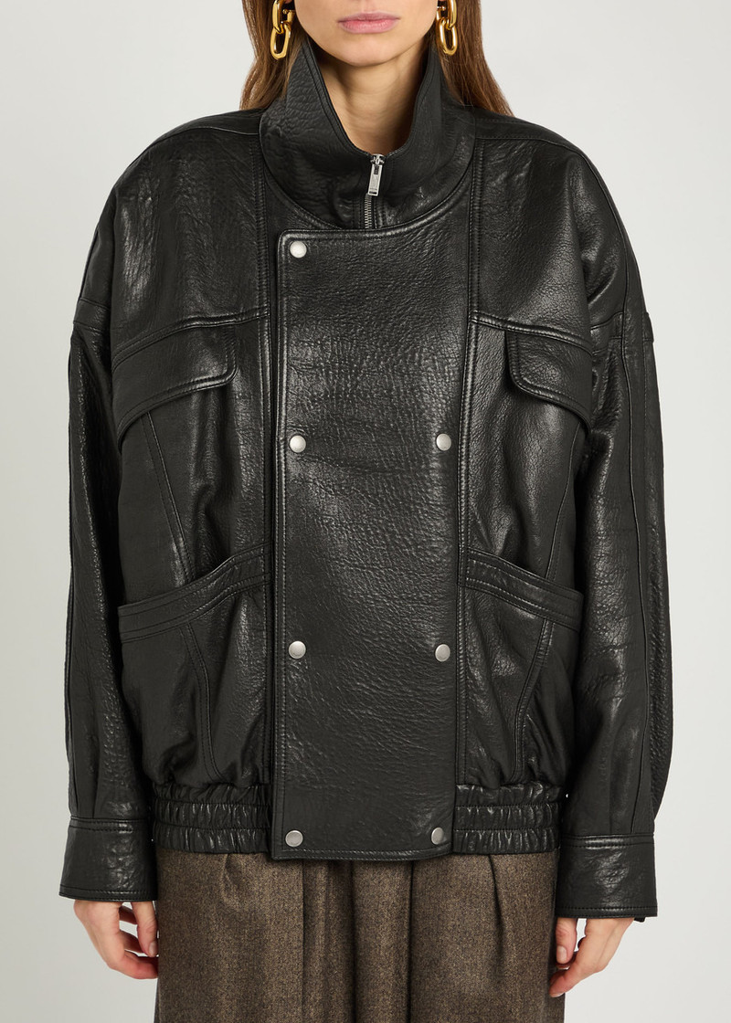 SAINT LAURENT Saint Laurent Double-breasted Leather Blouson Jacket outlook