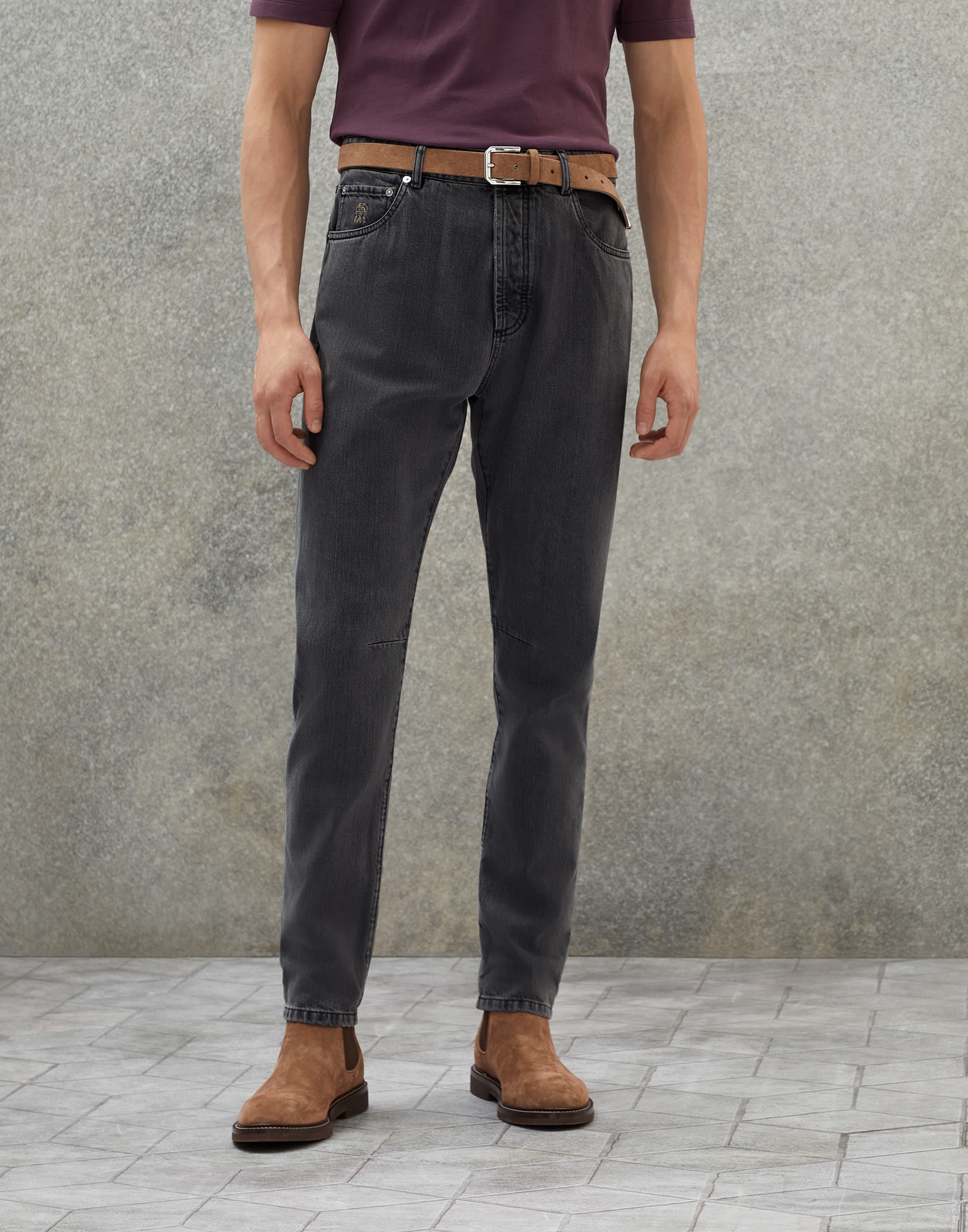 Brunello Cucinelli Dark grey denim leisure fit five-pocket