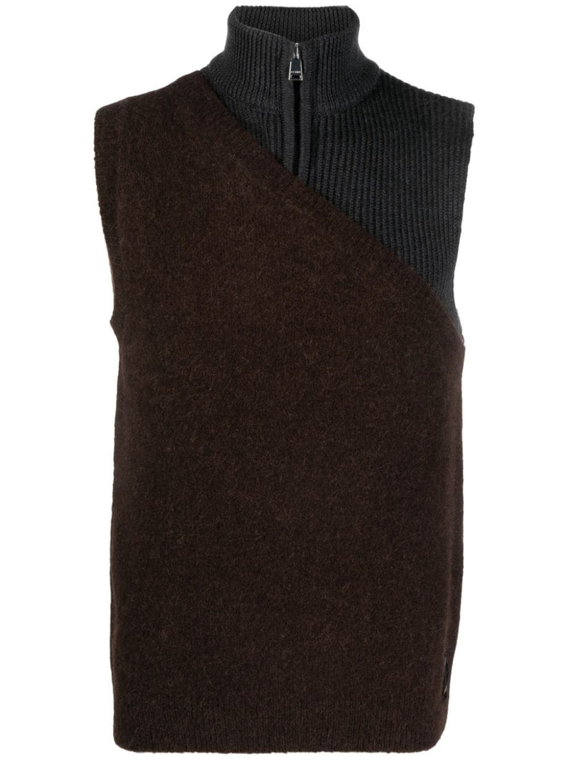 panelled ribbed zipped vest 1